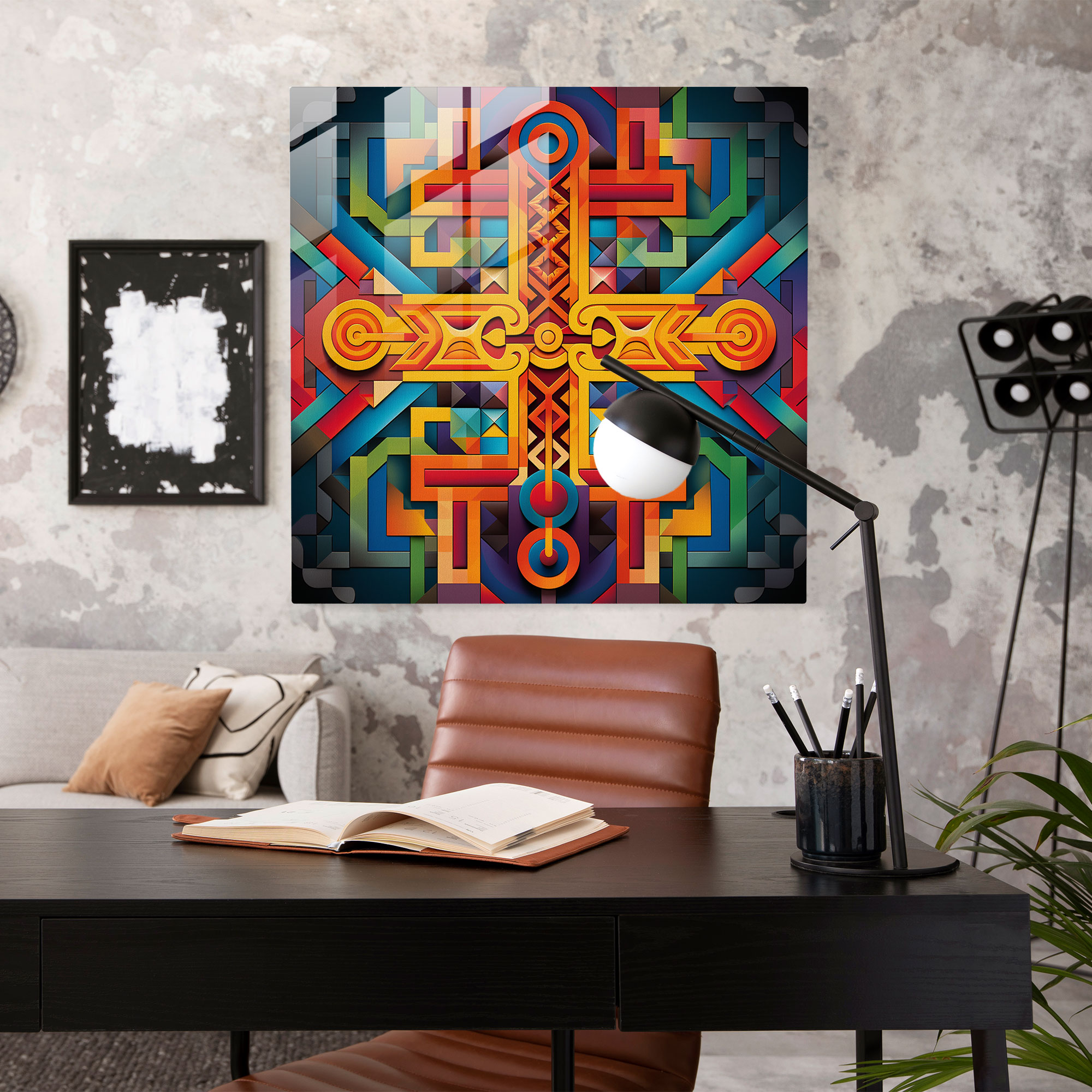 Hermes Glass Print - Abstract Geometric Glass Wall Art - Hermes, Eye-Catching, Abstract Geometric Design, Hermes