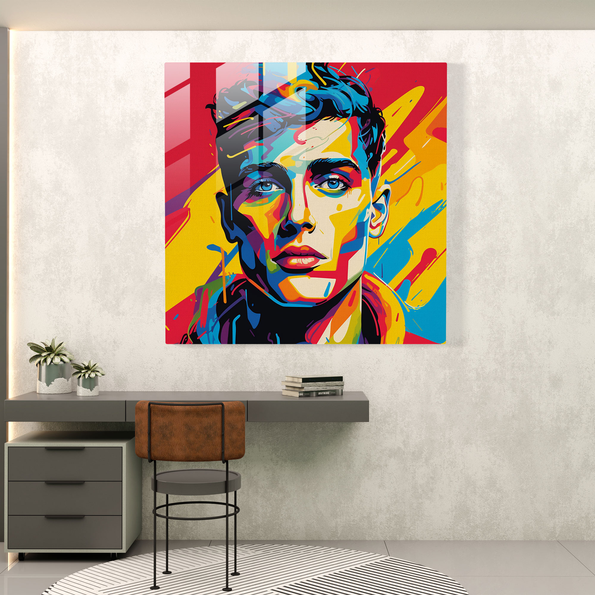 Hermes Cam Tablo - Pop Sanat Esintili Cam Duvar Sanatı - Hermes Nostaljik Modern Sanat Canlı Renkler