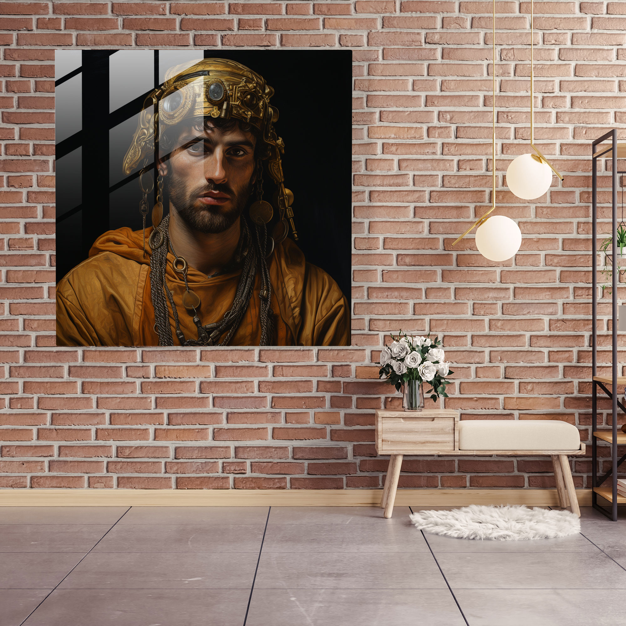 Hermes Cam Tablo - Gerçekçi Portre Cam Duvar Sanatı - Hermes Cam Duvar Sanatı Dikkat Çekici Cam Tablo