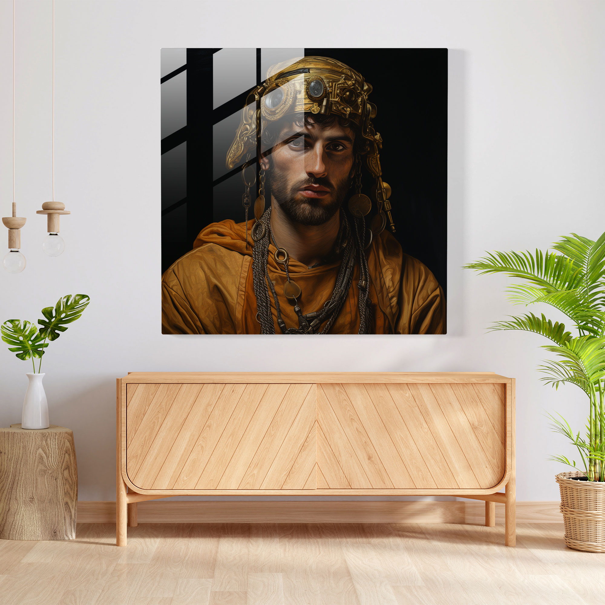 Hermes Cam Tablo - Gerçekçi Portre Cam Duvar Sanatı - Hermes Cam Duvar Sanatı Dikkat Çekici Cam Tablo
