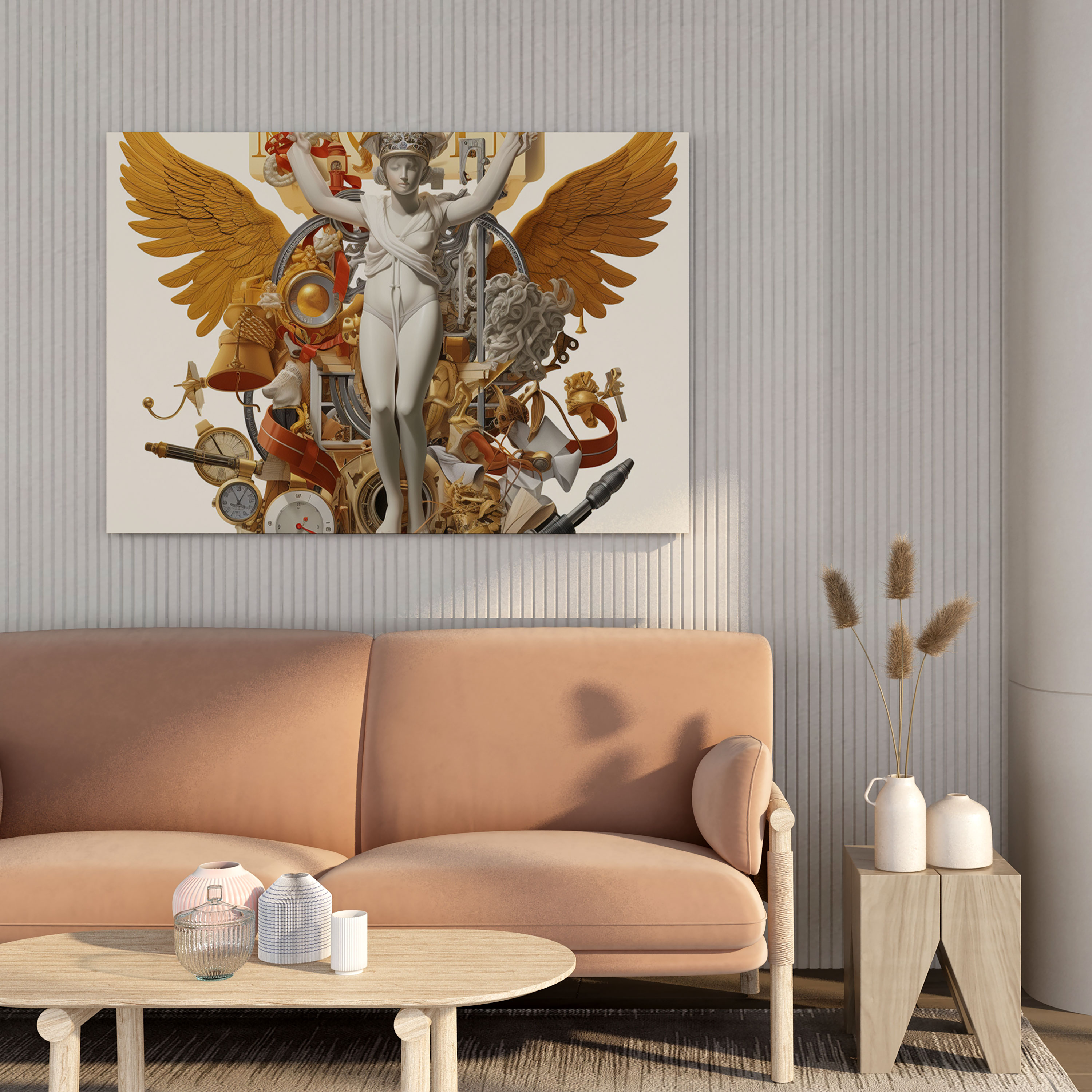 Hermes Sembol Kolaj Kanvas Tablo - Duvar Sanatı Caduceus Sembolü Kanvas