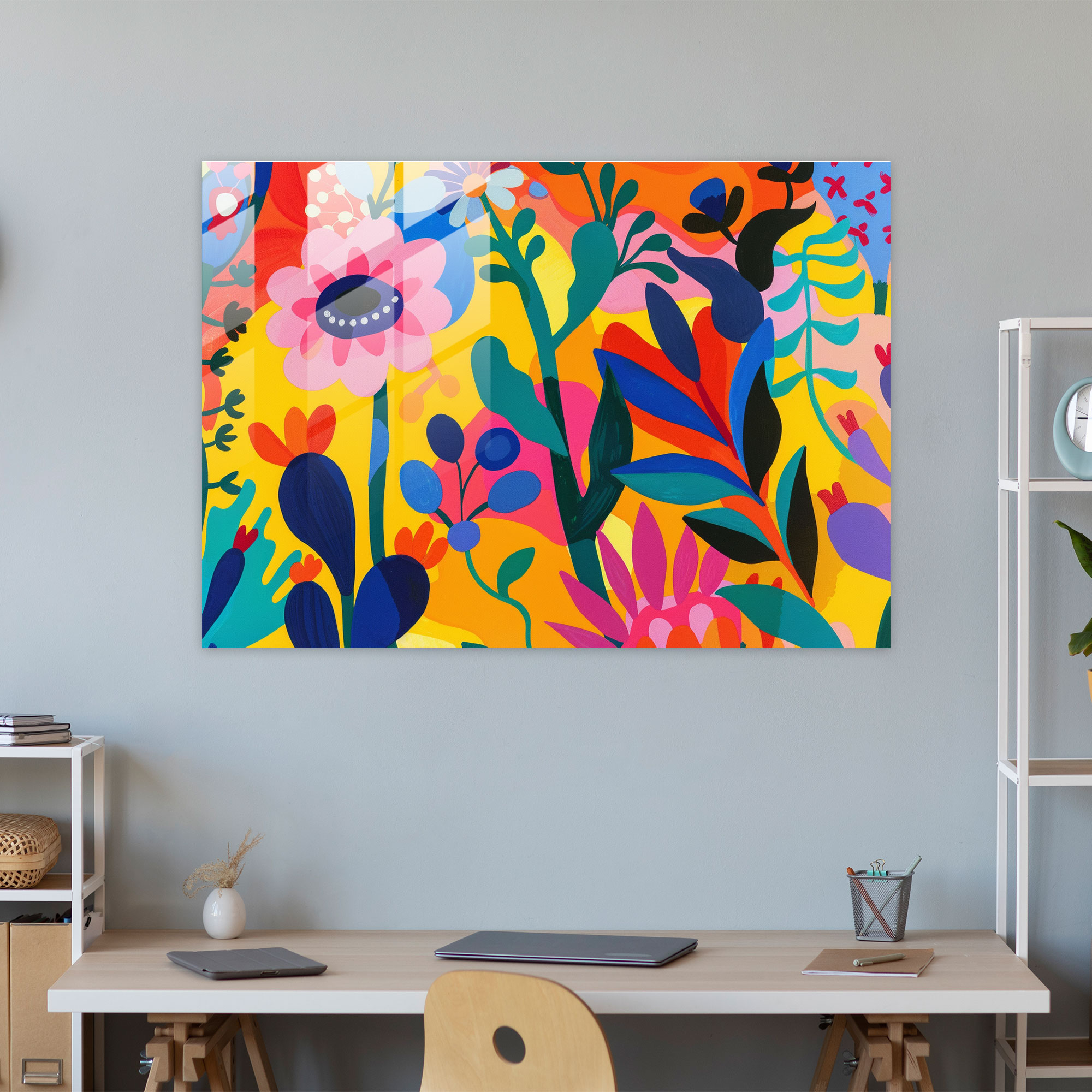 Henri Matisse Glass Print - Abstract Floral Design - Henri Matisse, Vibrant Colors, Glass Print, Floral Design