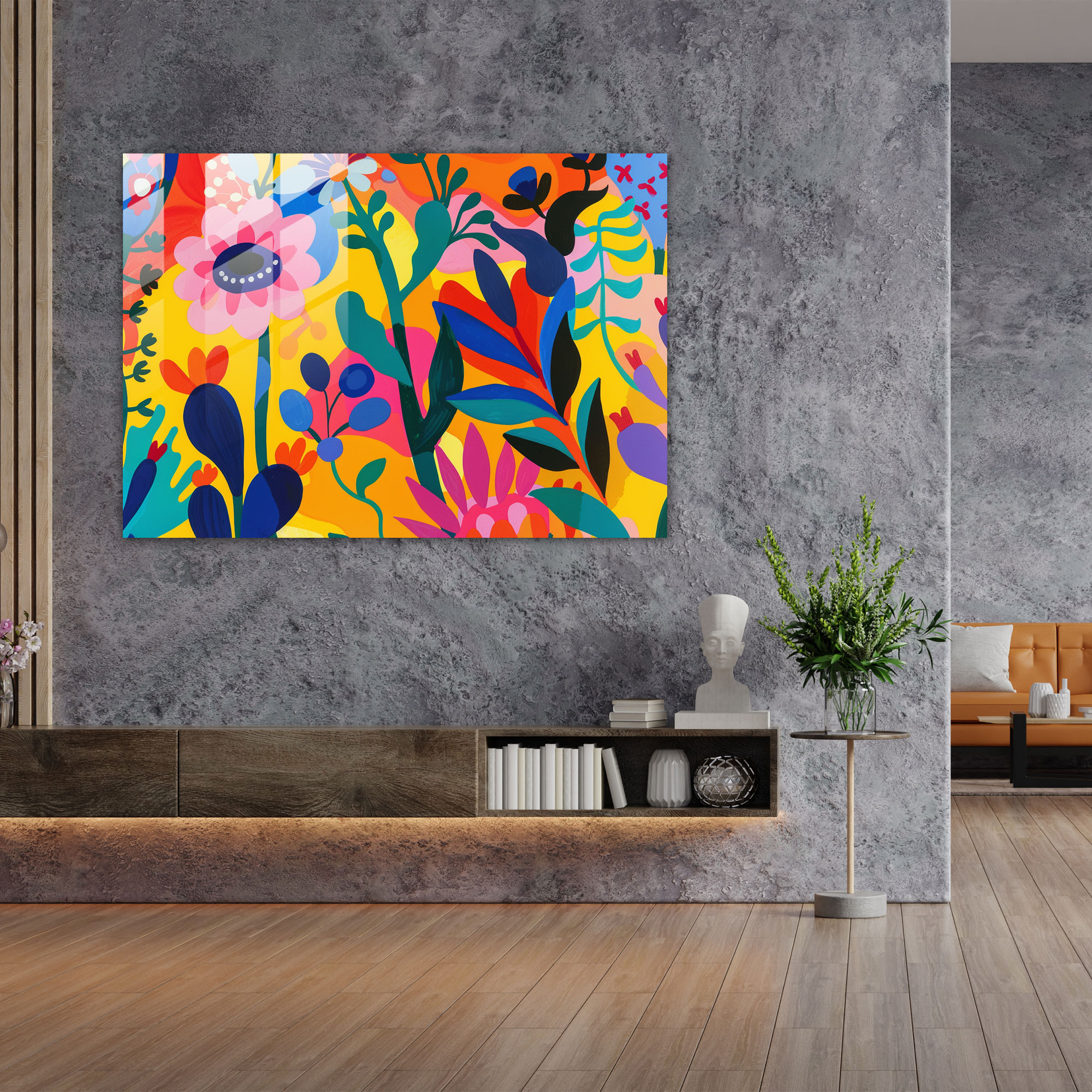 Henri Matisse Glass Print - Abstract Floral Design - Henri Matisse, Vibrant Colors, Glass Print, Floral Design