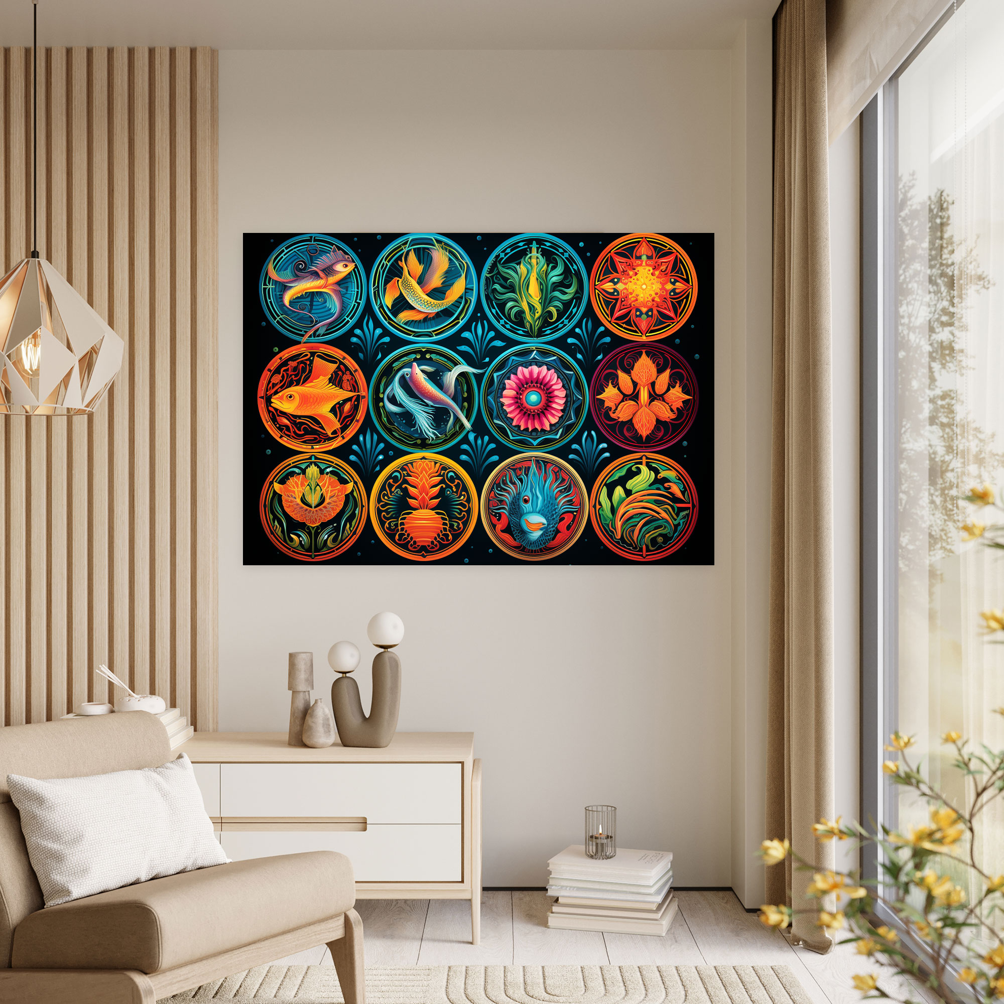 Horoscope Hand-Painted Zodiac Signs Wall Art - Horoscope, Astrology Lovers, Intricate Patterns, Vibrant Colors