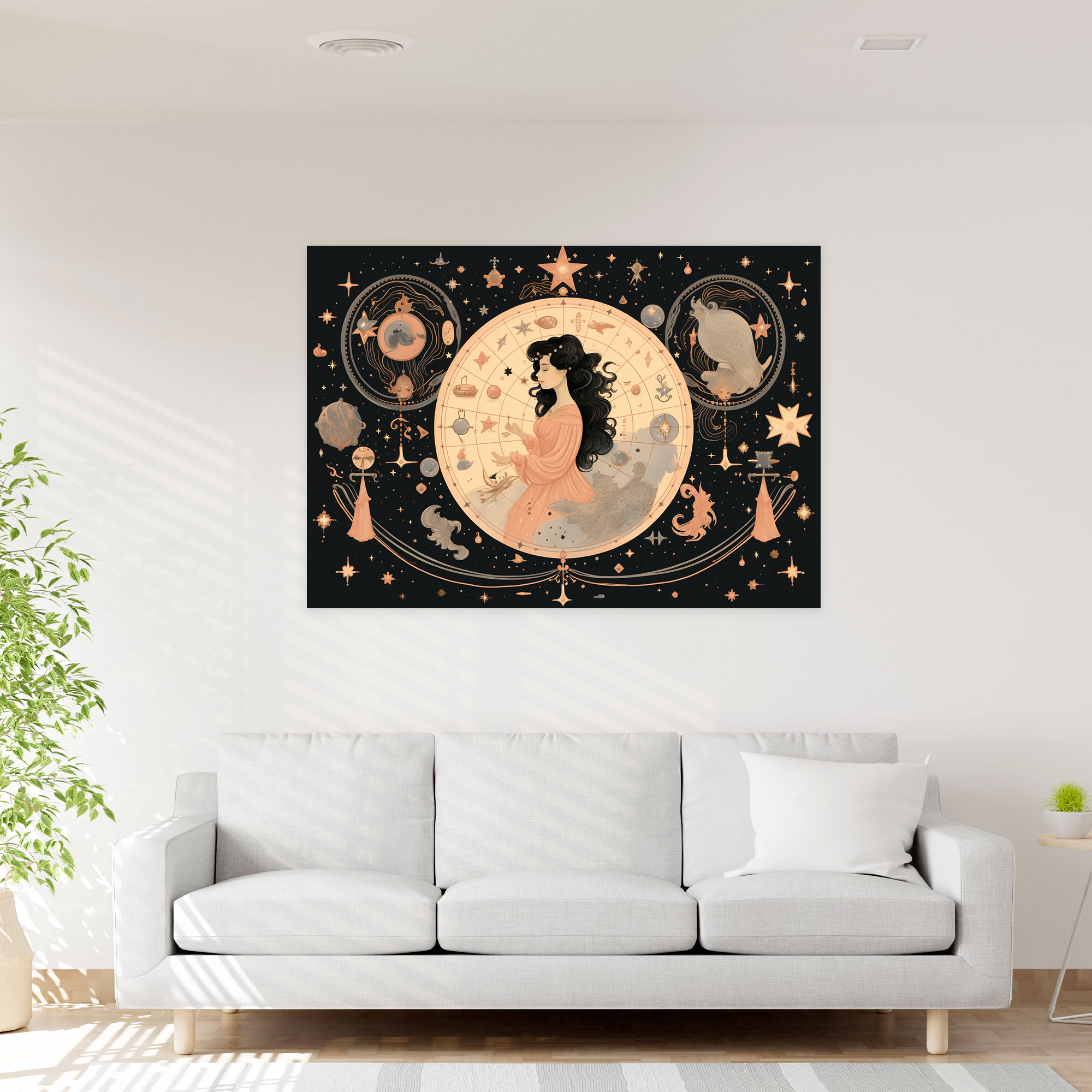 Astroloji Sembolleri Vintage Kanvas Tablo - Burçlar Nostalji Duvar Dekorasyonu Vintage Esintili İllüstrasyon