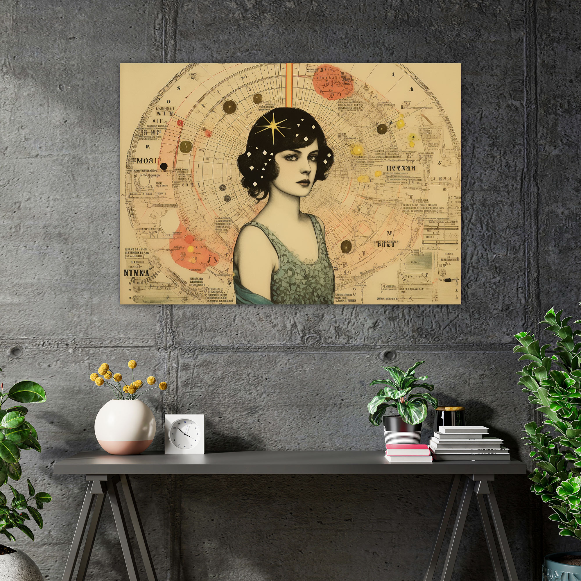 Horoscope Astrological Collage Wall Art - Horoscope, Handwritten Notes, Vintage Collage, Antique Illustrations