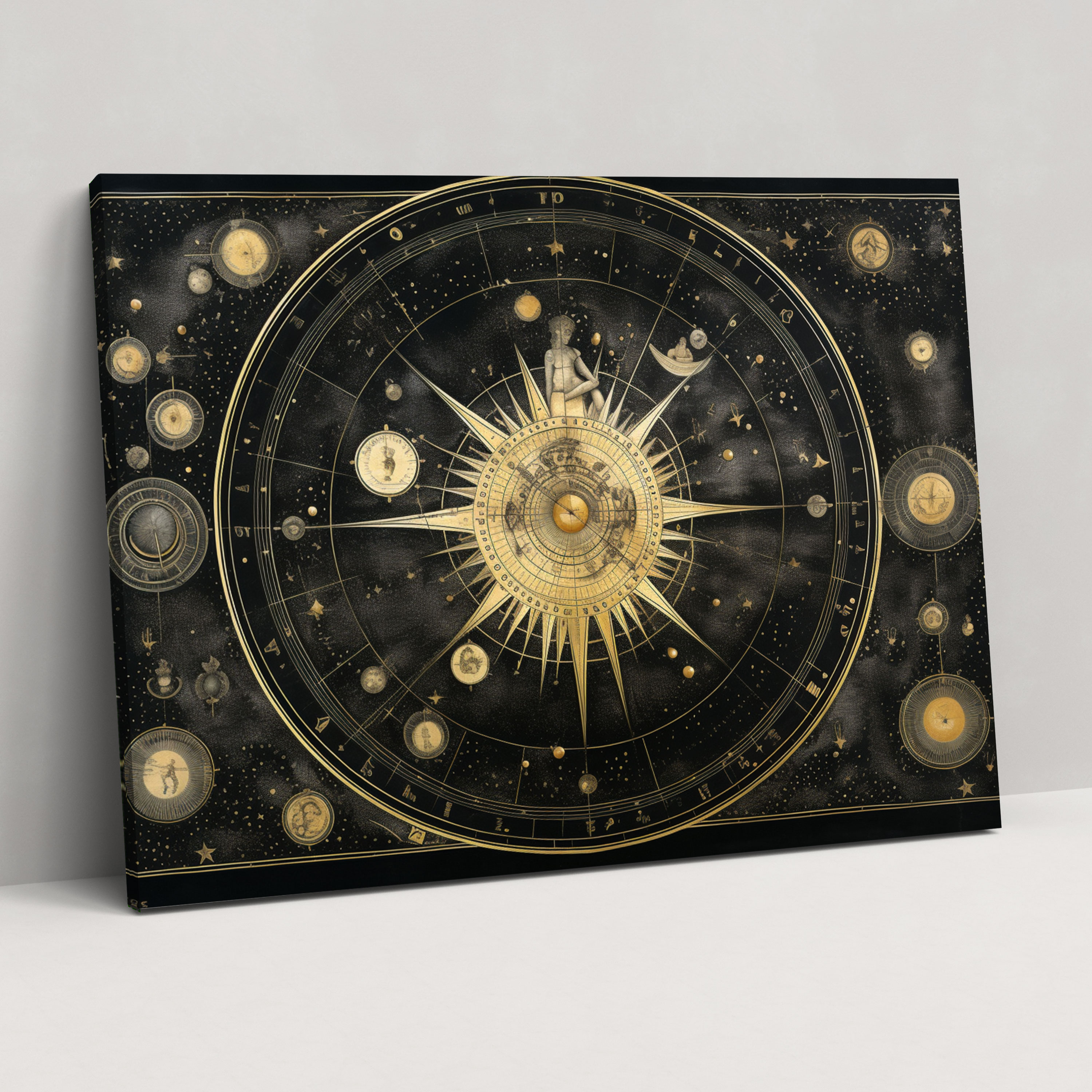 Celestial Map Wall Art - Horoscope, Canvas, Elegant Linework, Pen And Ink Drawing