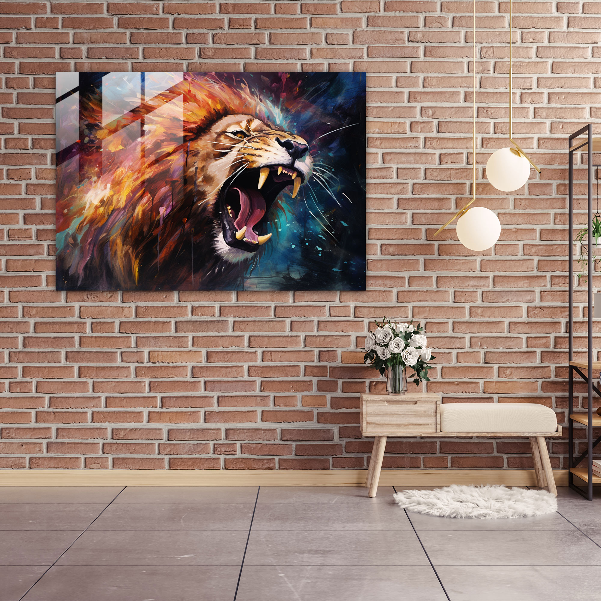Mistik Aslan Cam Tablo - Burç Aslan Modern Sanat Mistisizm