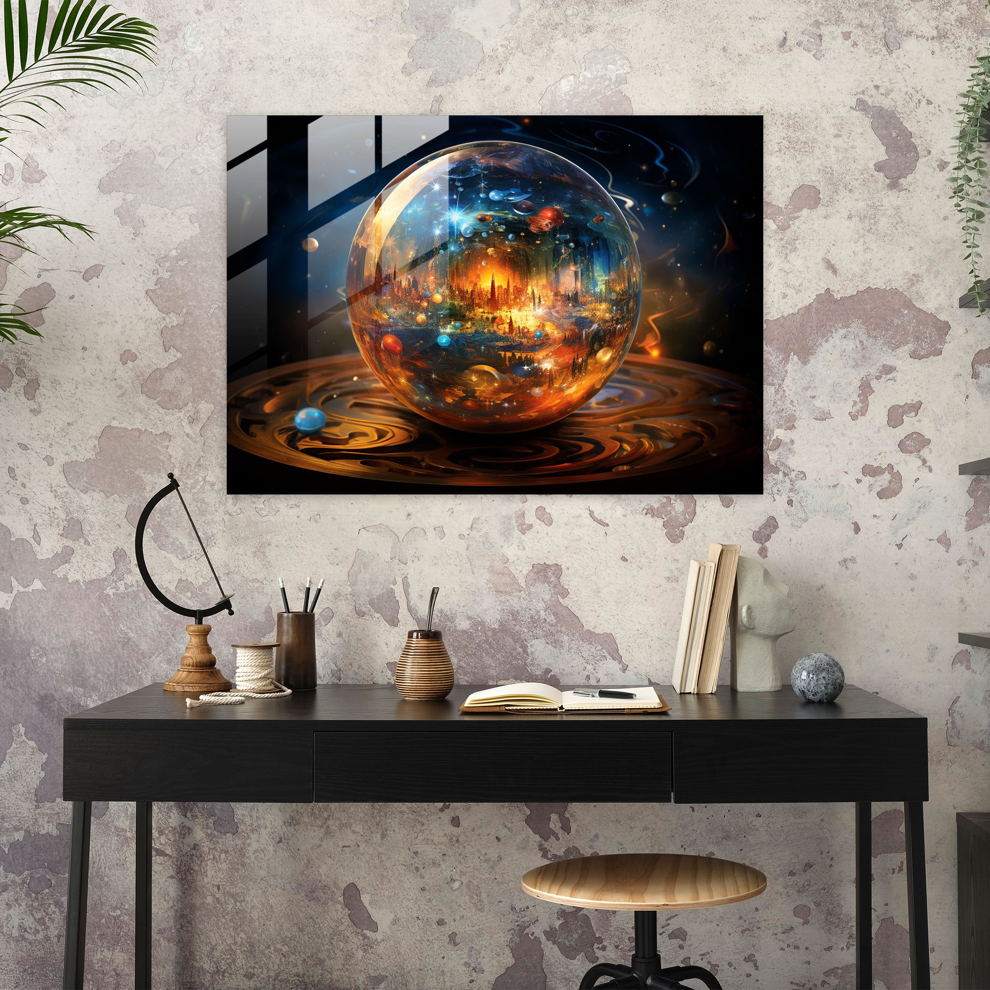 Verzauberte Kristallkugel Glasbild - Horoskop Glas Wandkunst Tierkreis-Elemente Glasbild