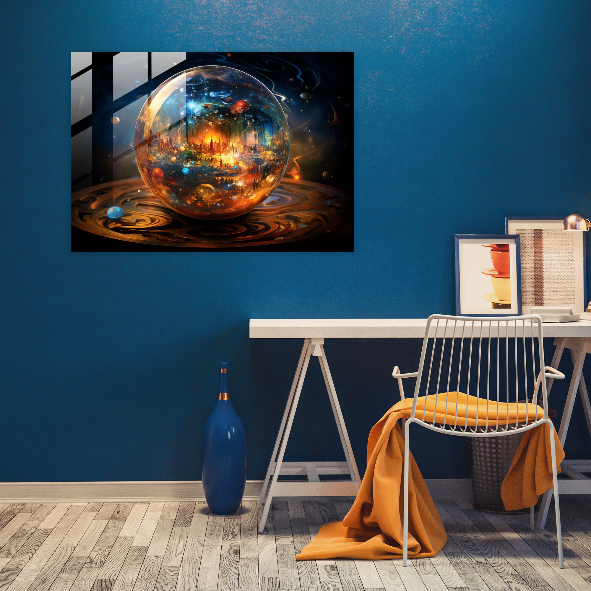 Verzauberte Kristallkugel Glasbild - Horoskop Glas Wandkunst Tierkreis-Elemente Glasbild
