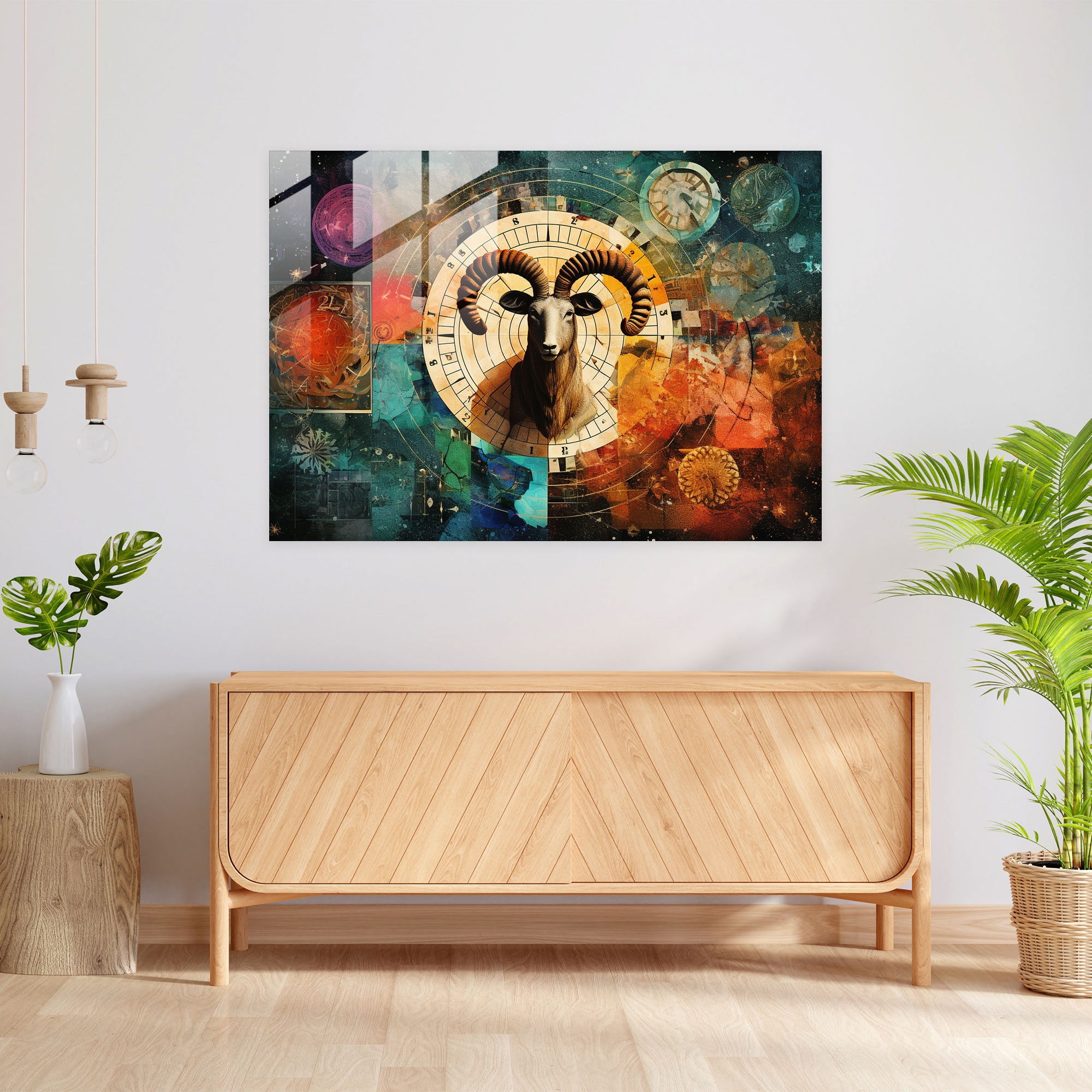 Glasbild mit Elementen des Tierkreises - Horoskop Moderne Kunst Lebendige Farben Wohnkultur
