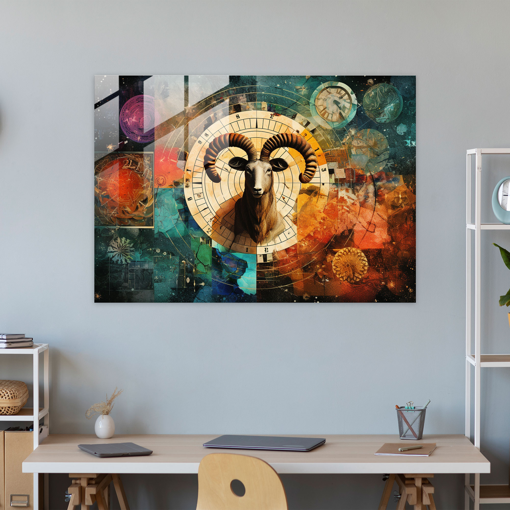 Glasbild mit Elementen des Tierkreises - Horoskop Moderne Kunst Lebendige Farben Wohnkultur