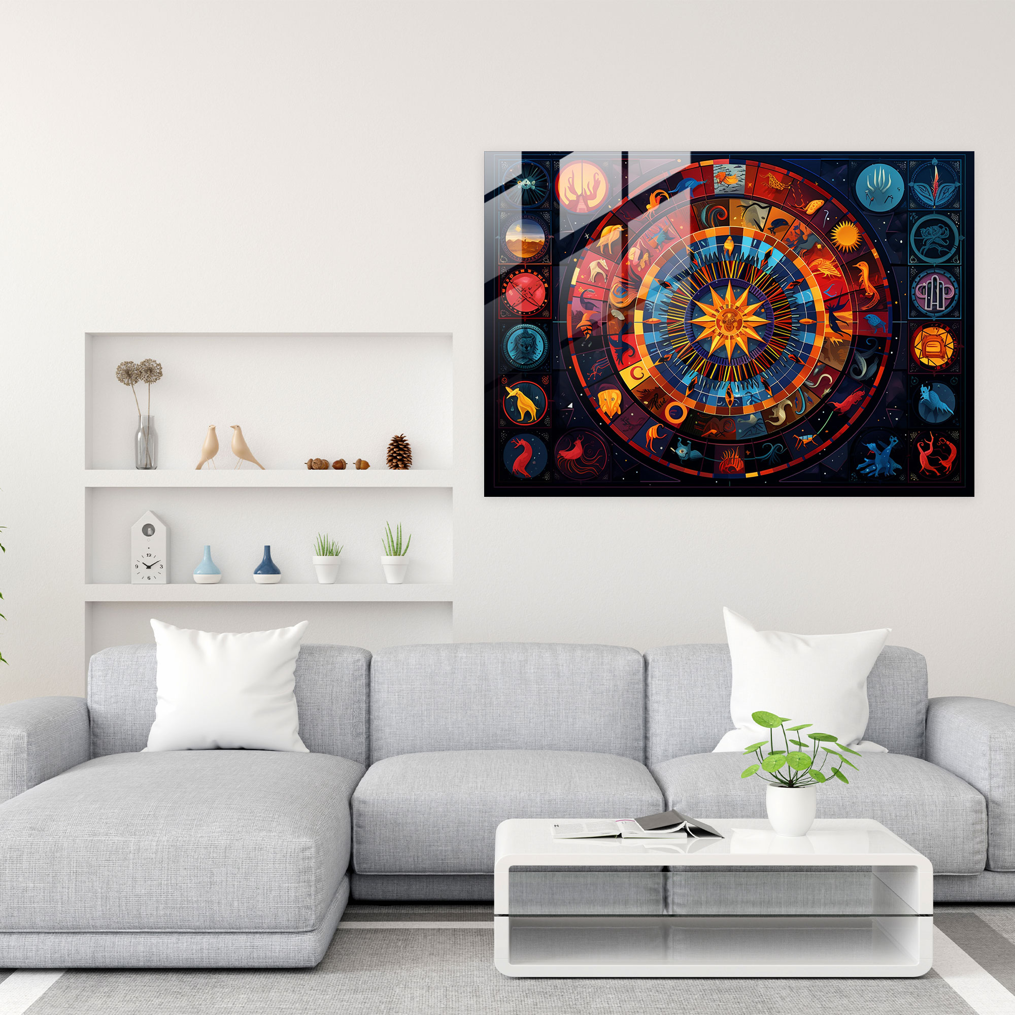 Geometric Zodiac Glass Print - Horoscope, Twelve Zodiac Signs, Geometric Pattern, Horoscope