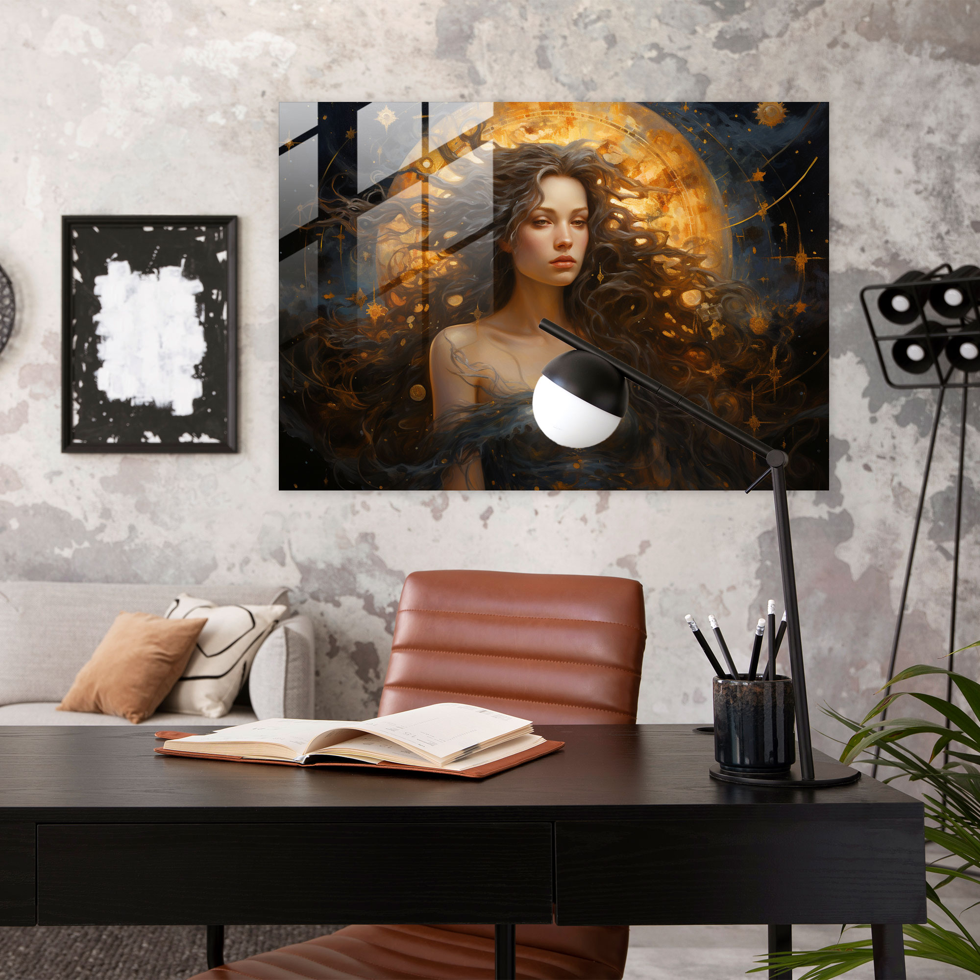 Kozmik Burçlar Cam Tablo Sanatı - Burçlar Modern Sanat Zengin Dokular Göksel Yağlı Boya