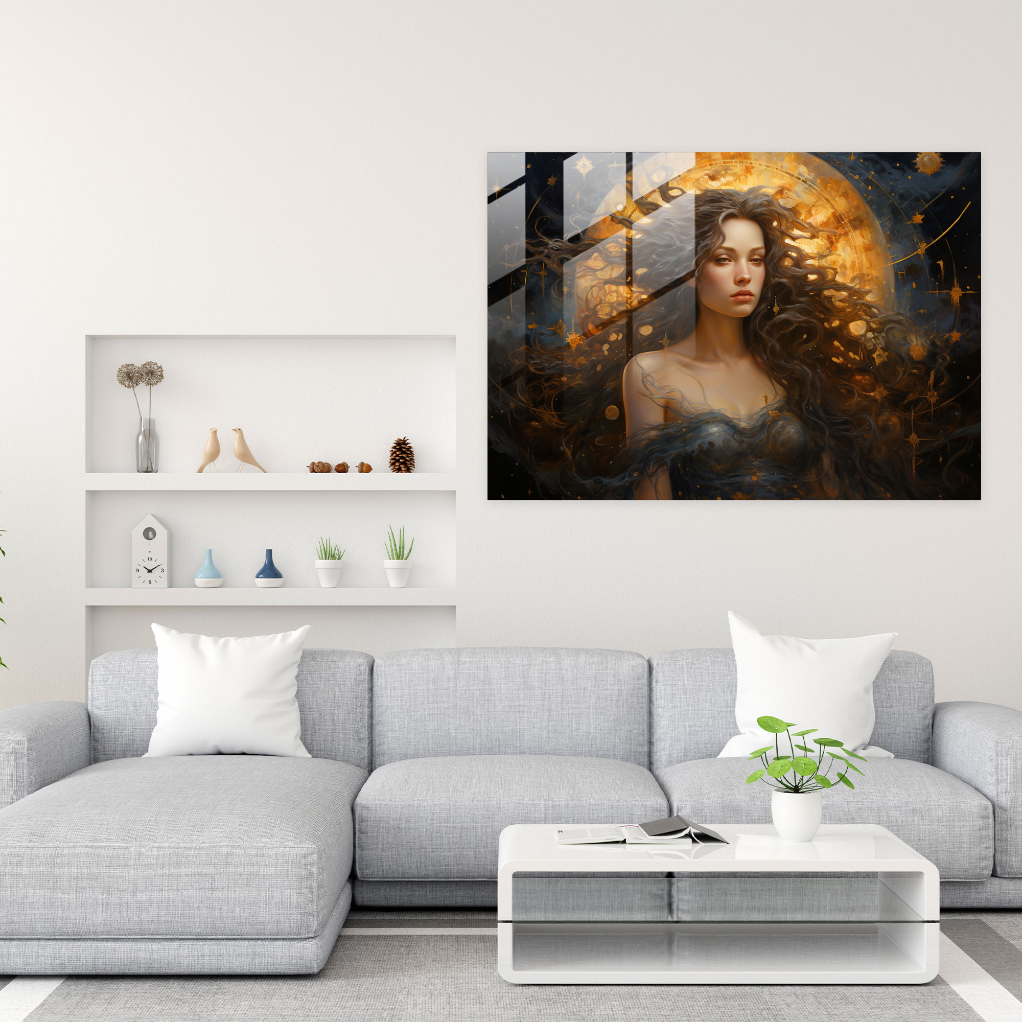 Kozmik Burçlar Cam Tablo Sanatı - Burçlar Modern Sanat Zengin Dokular Göksel Yağlı Boya