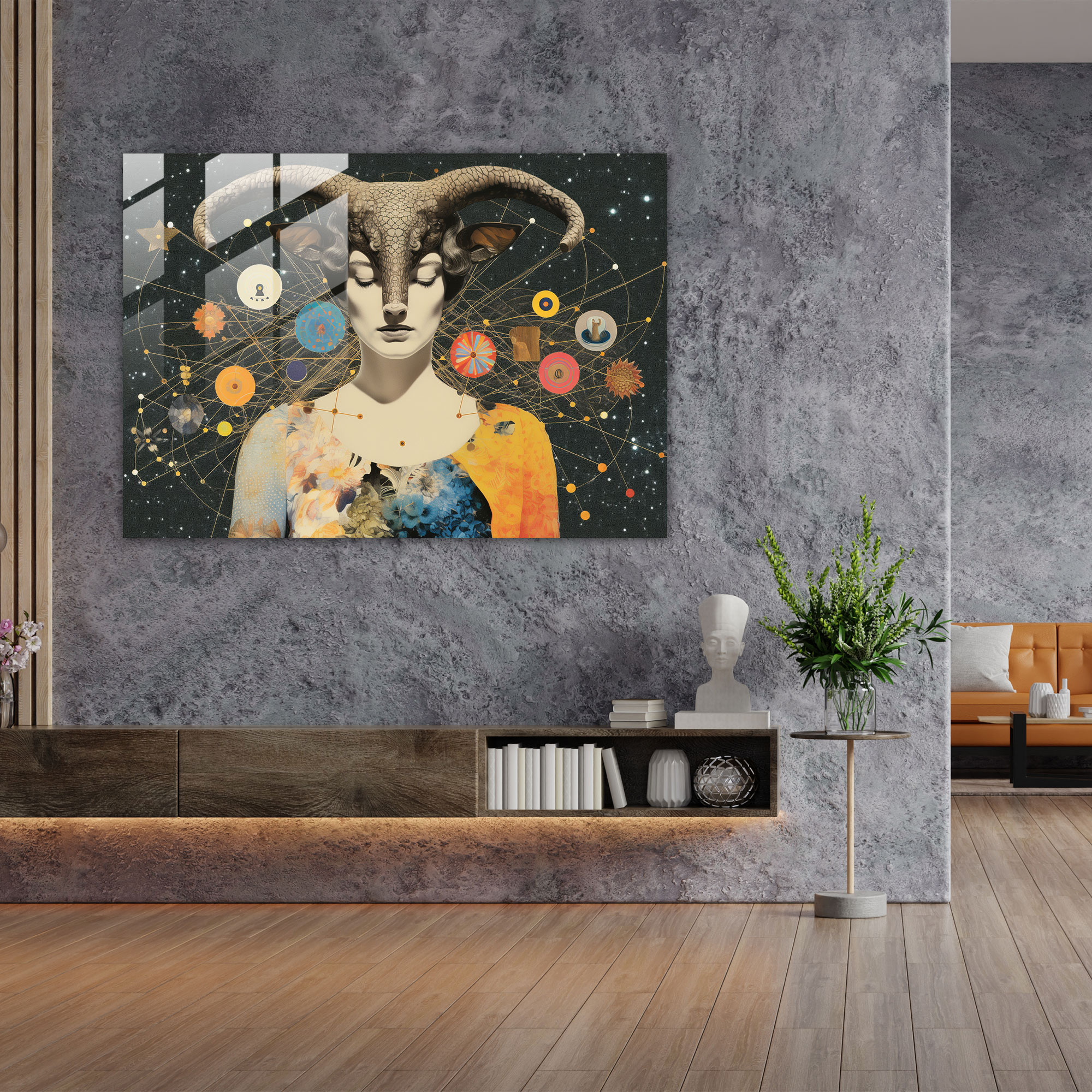 Whimsy Zodiac Glass Print - Horoscope, Horoscope, Whimsical Collage Artwork, Astrological Symbols
