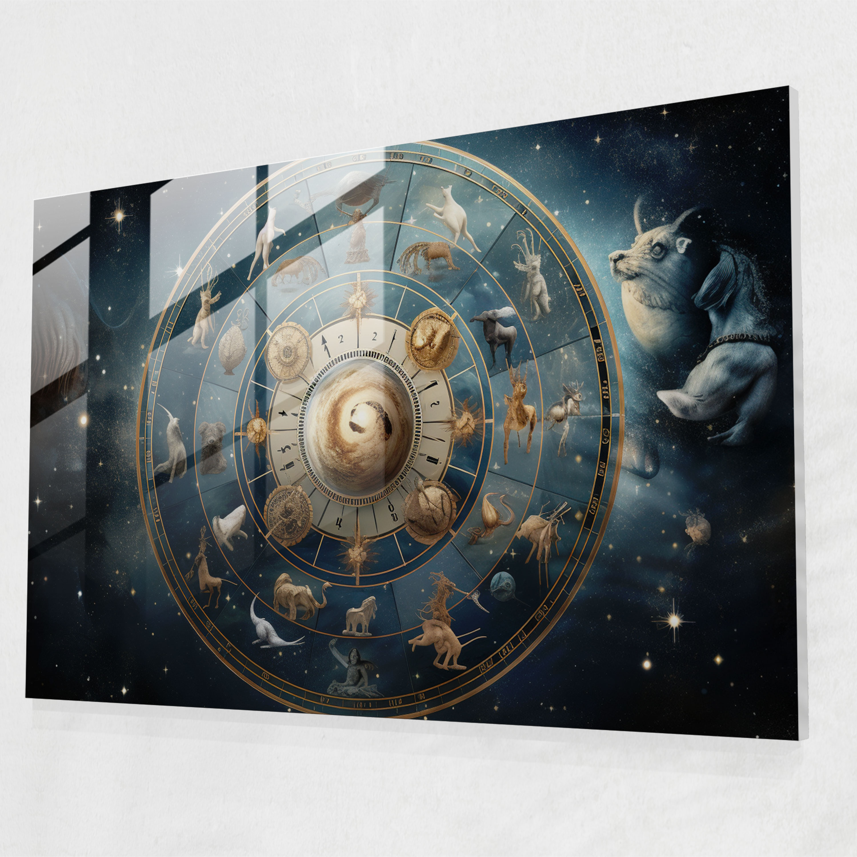 Glaswanddekoration mit Horoskop - Glaswandkunst Collage