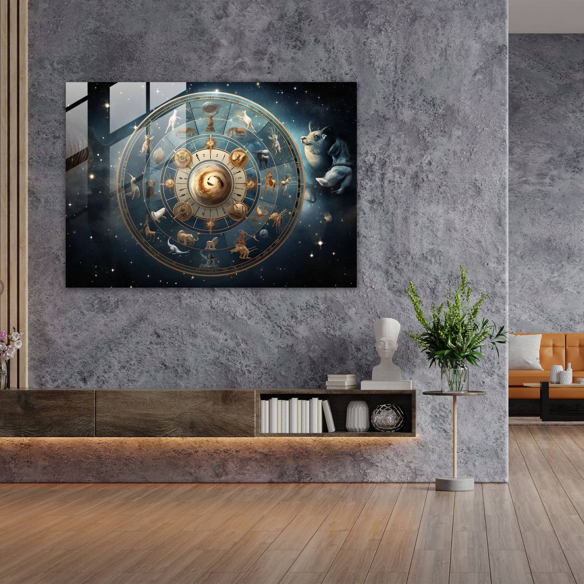 Glaswanddekoration mit Horoskop - Glaswandkunst Collage