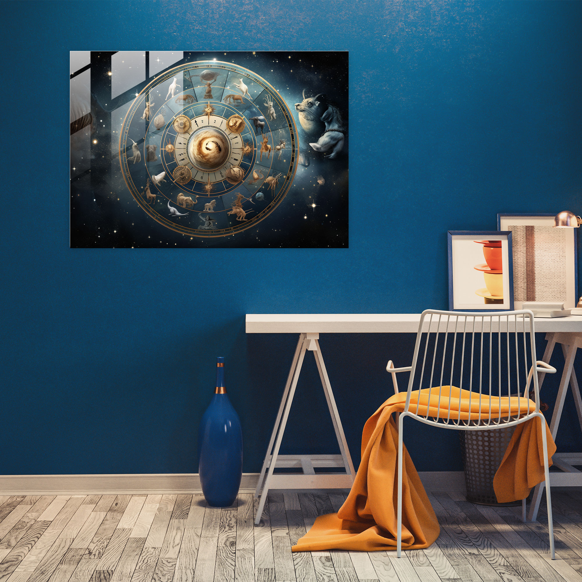 Glaswanddekoration mit Horoskop - Glaswandkunst Collage