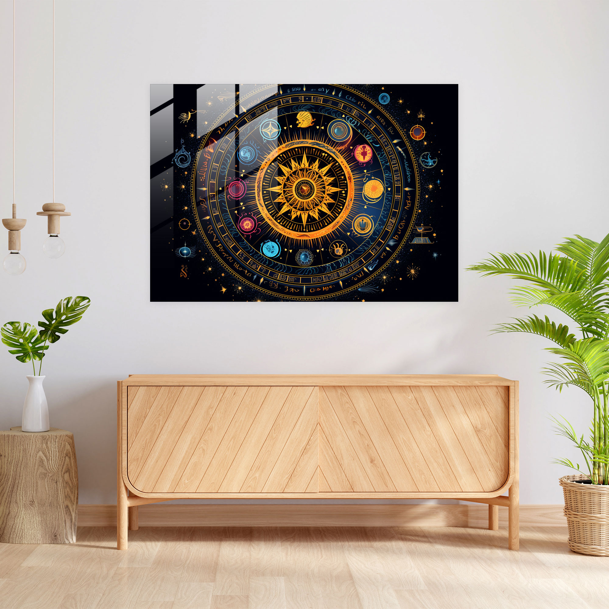 Burç Tablo Sanatı - Astrolojik Mandala Tasarımı Cam Tablo Modern Sanat