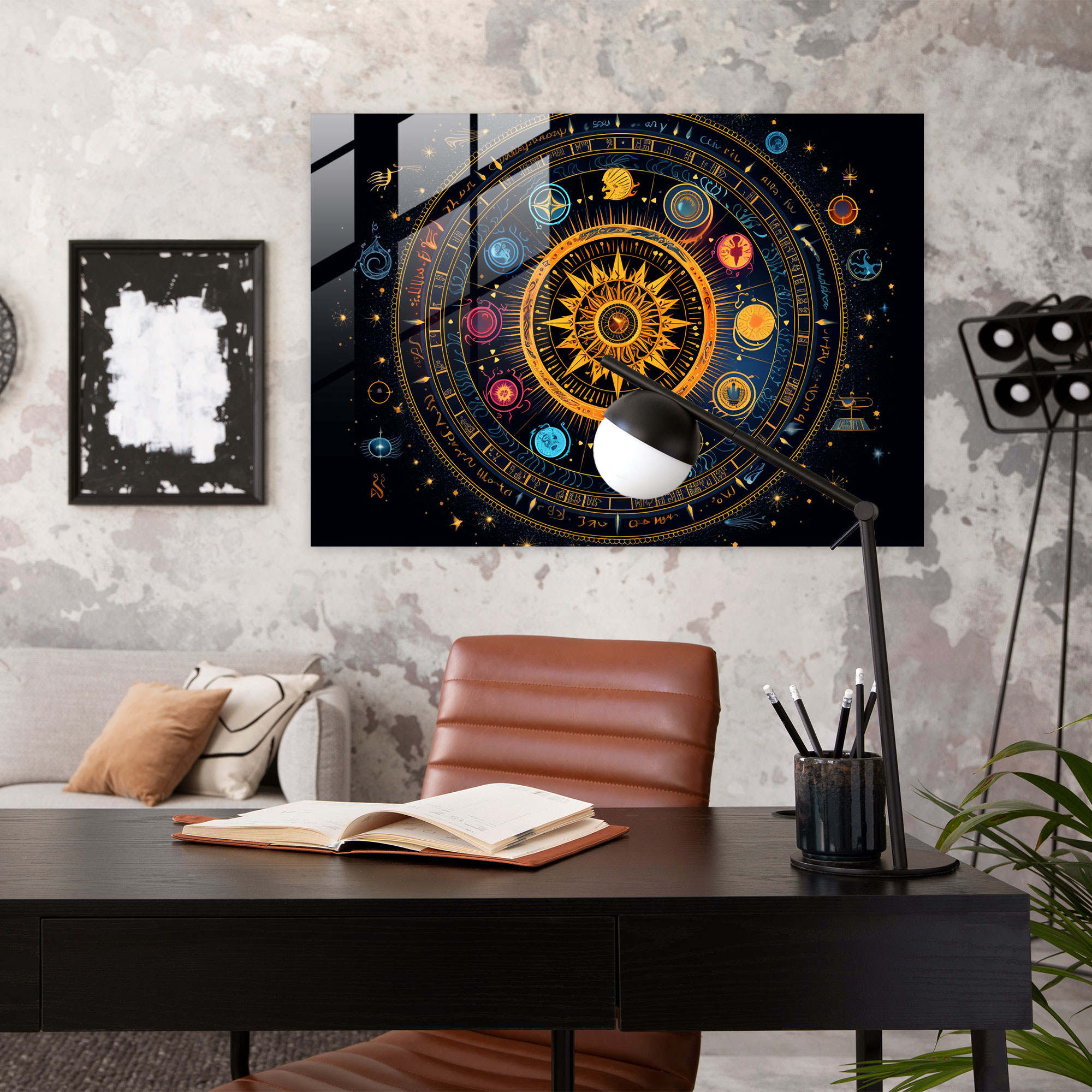 Burç Tablo Sanatı - Astrolojik Mandala Tasarımı Cam Tablo Modern Sanat