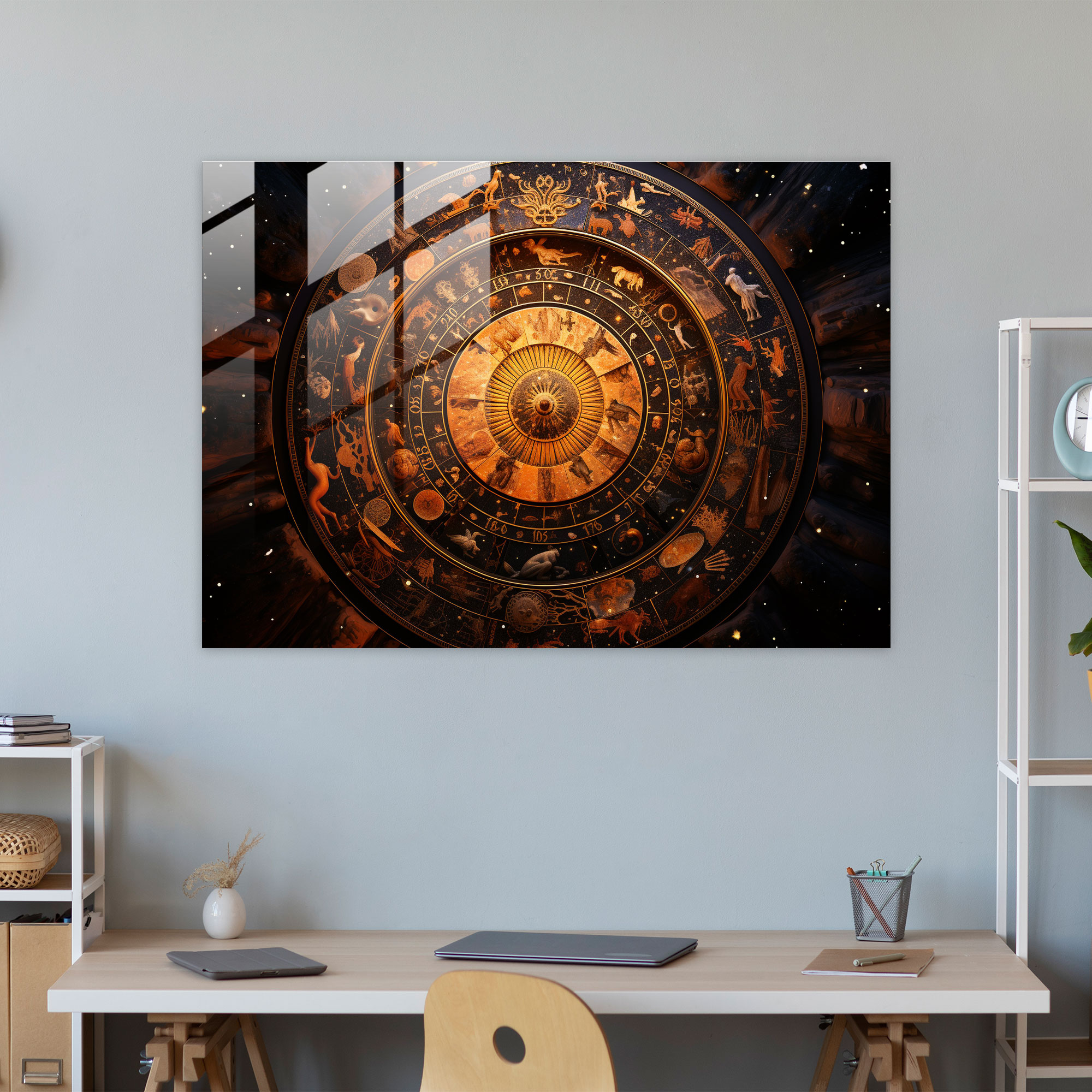 Zodiac Glass Wall Art - Horoscope, Zodiac Symbolism Kaleidoscope, Modern Art, Glass Wall Art