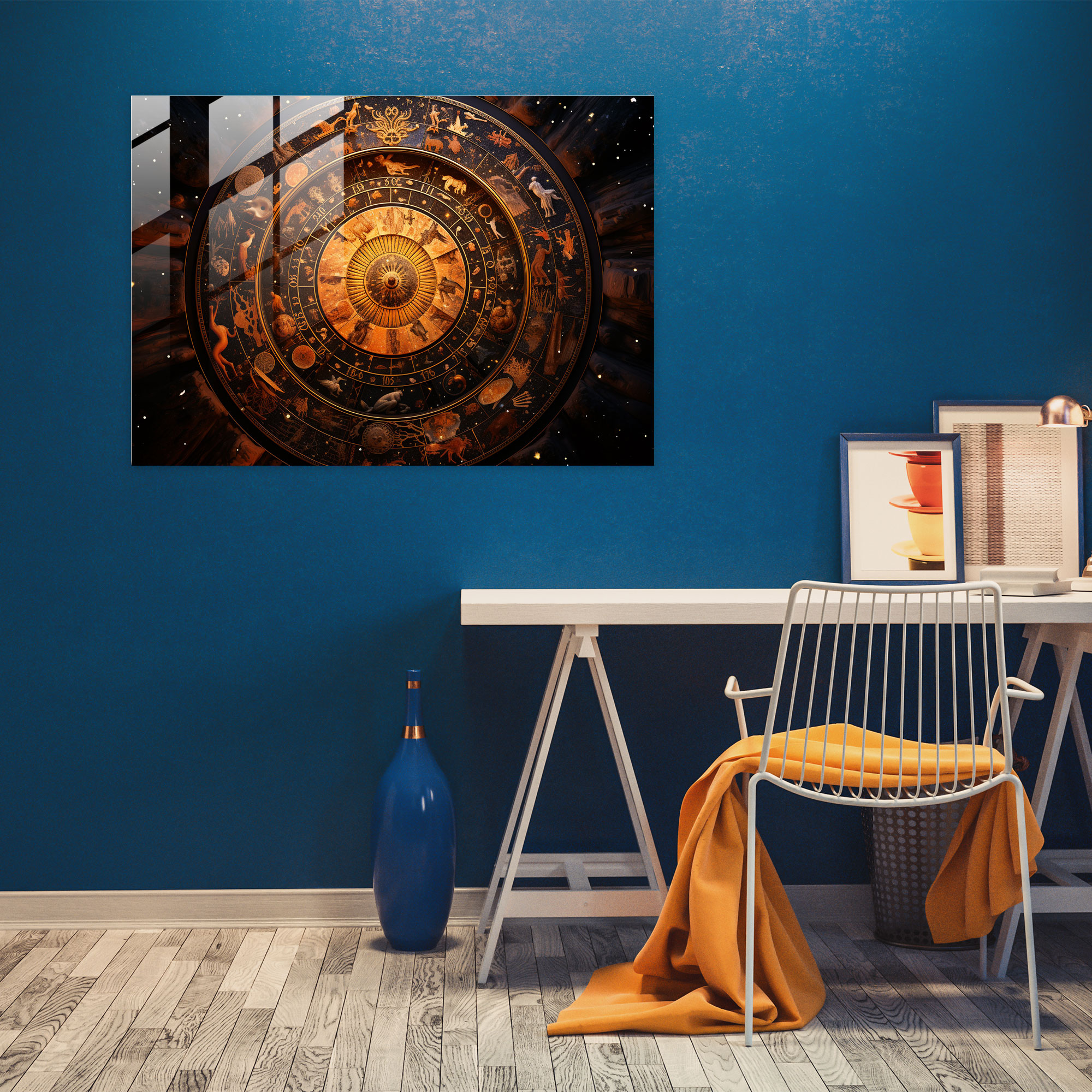 Zodiac Glass Wall Art - Horoscope, Zodiac Symbolism Kaleidoscope, Modern Art, Glass Wall Art