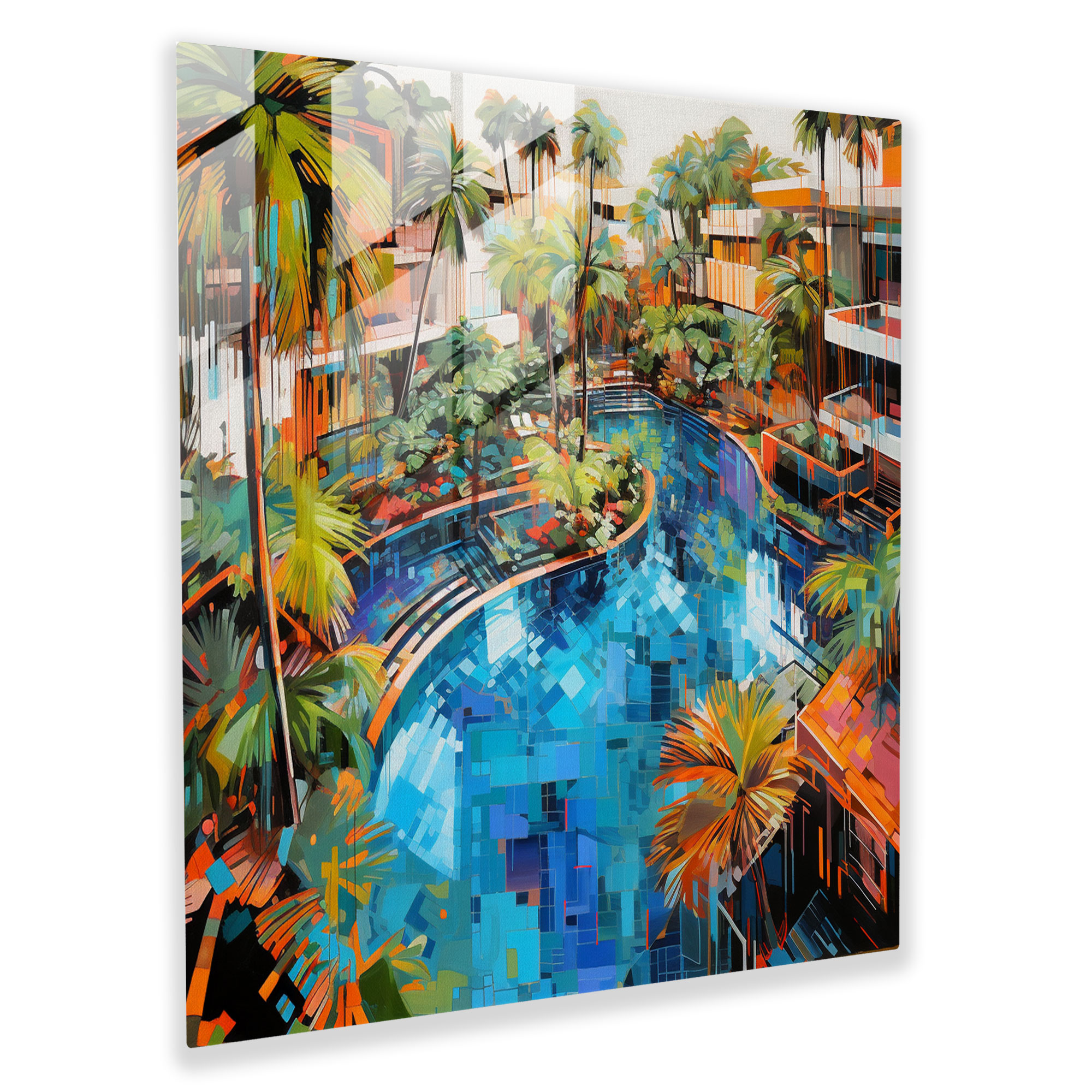 Tropical Escape Glass Print - Hotel, Glass Art, Acrylic Painting, Glass Wall Art