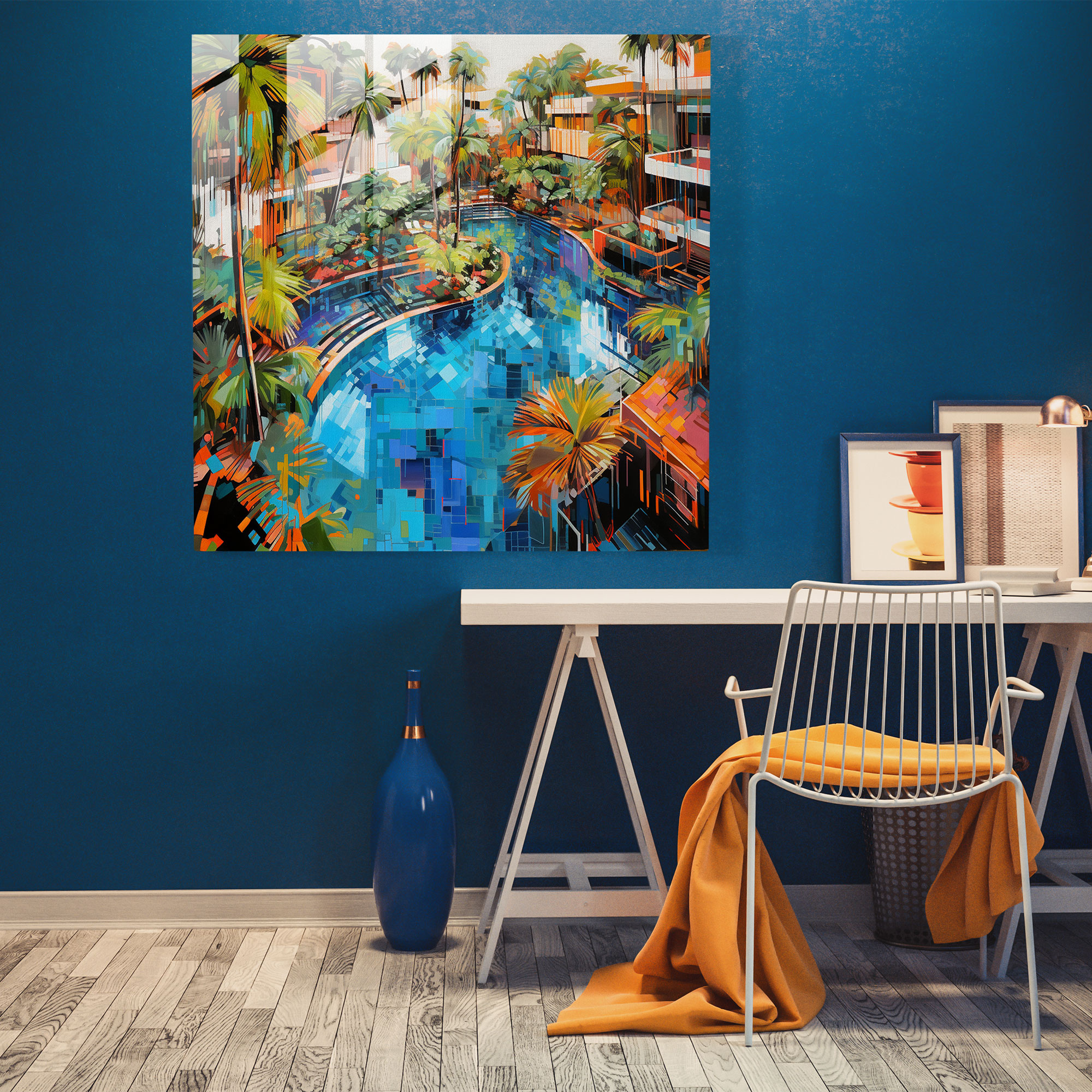 Tropical Escape Glass Print - Hotel, Glass Art, Acrylic Painting, Glass Wall Art