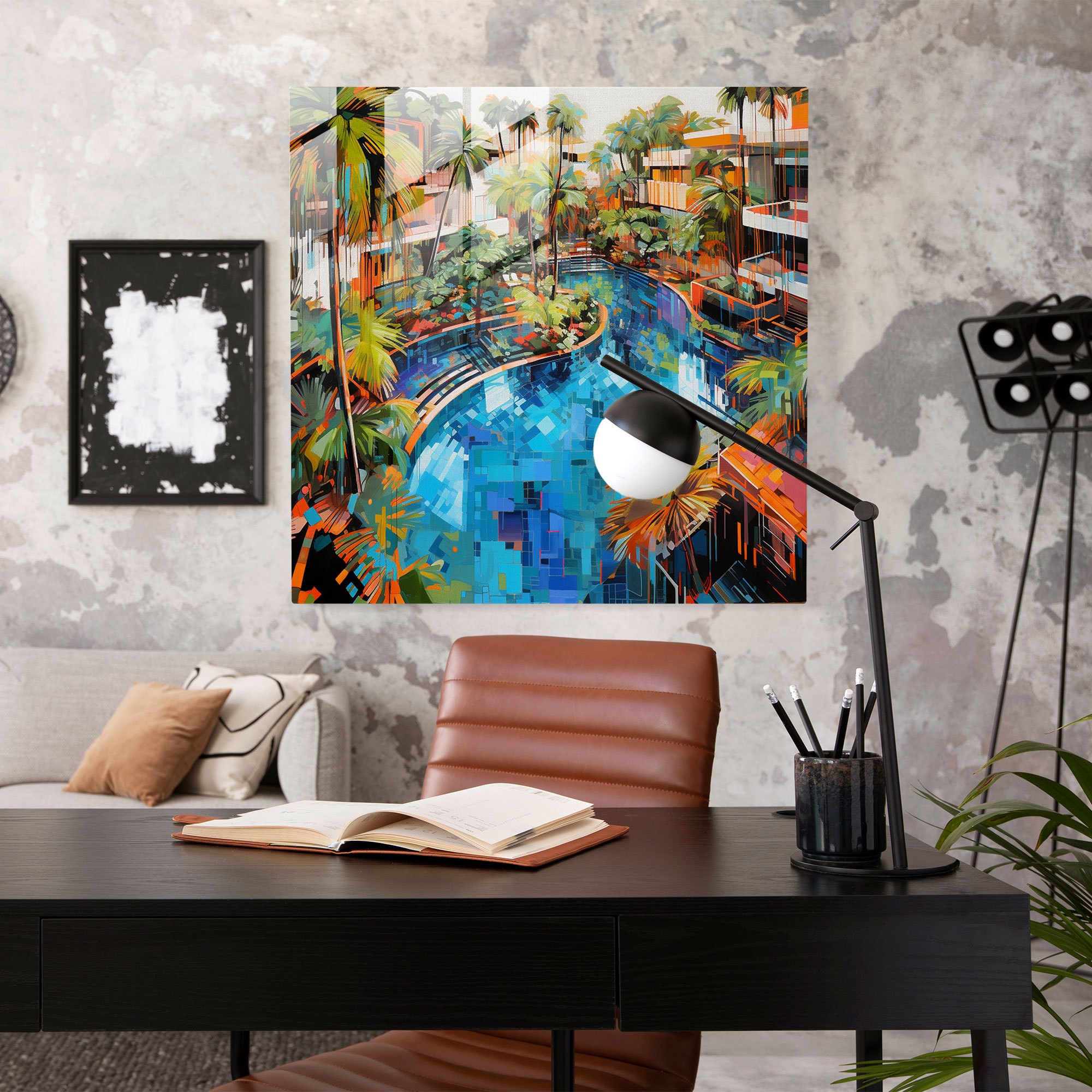 Tropical Escape Glass Print - Hotel, Glass Art, Acrylic Painting, Glass Wall Art