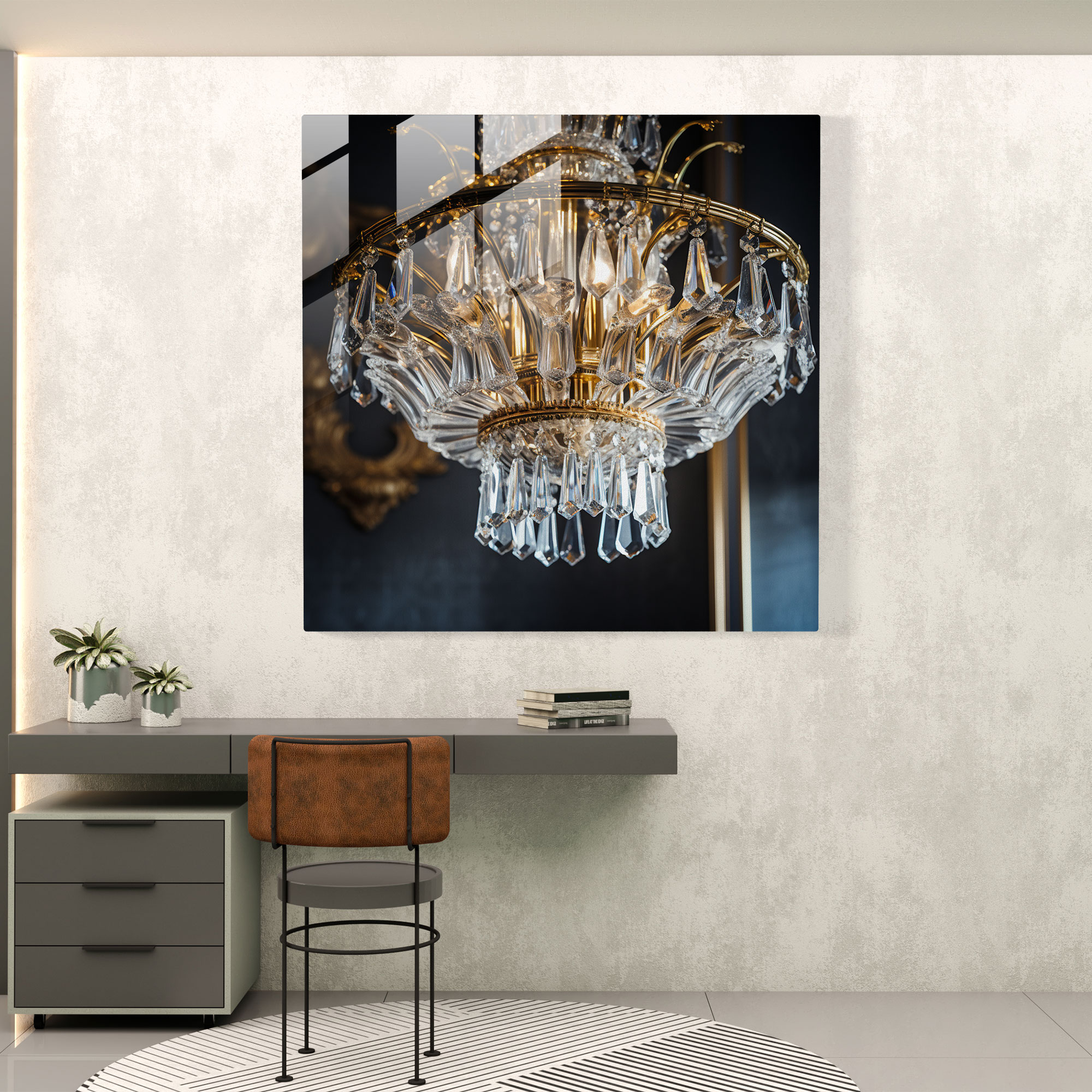 Glamorous Chandelier Glass Print - Hotel, Glass Art, Glass Wall Art, Wall Decoration