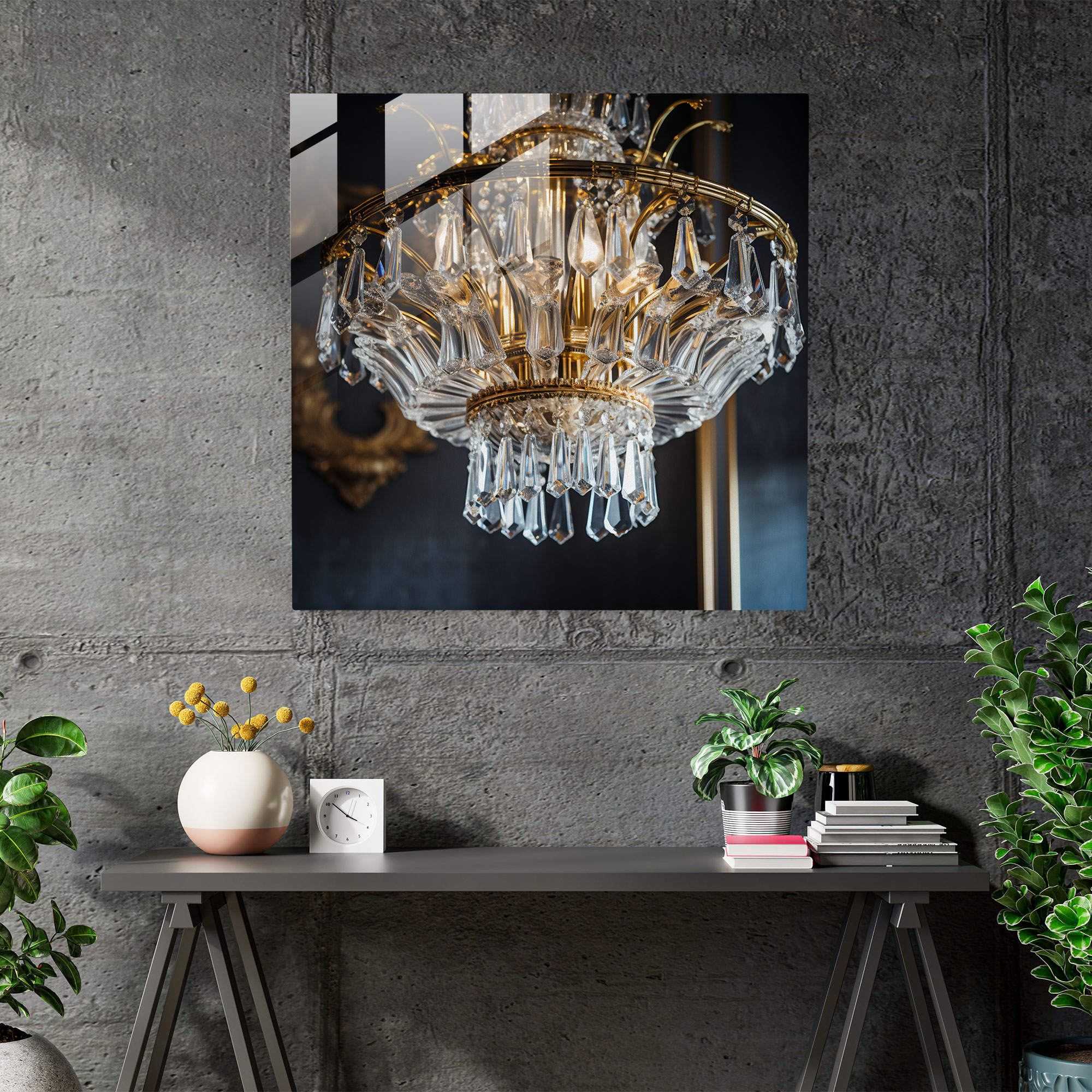 Glamorous Chandelier Glass Print - Hotel, Glass Art, Glass Wall Art, Wall Decoration
