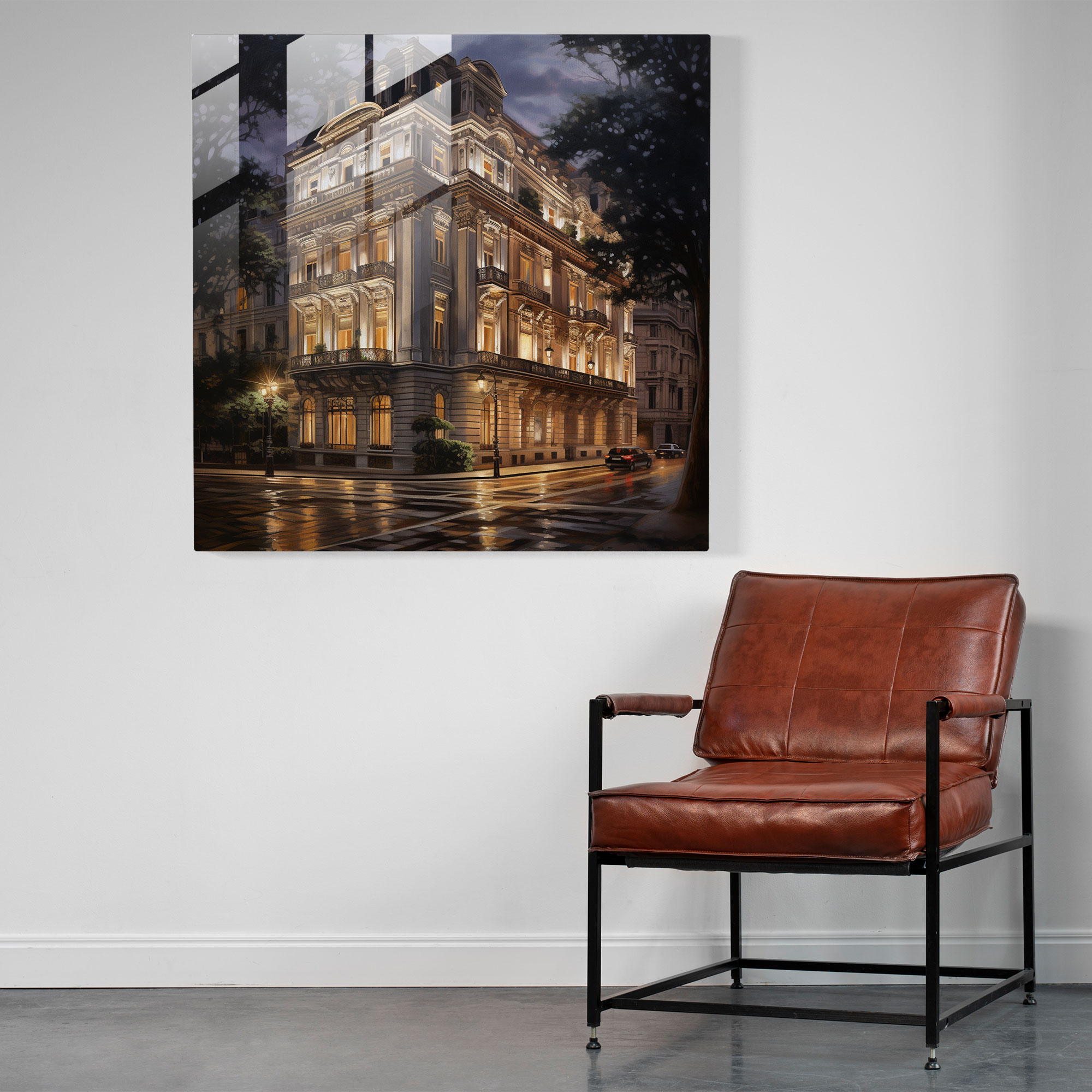 Nocturnal Brilliance Glass Print - Hotel, Wall Decoration, Glass Art, Realistic Oil Painting