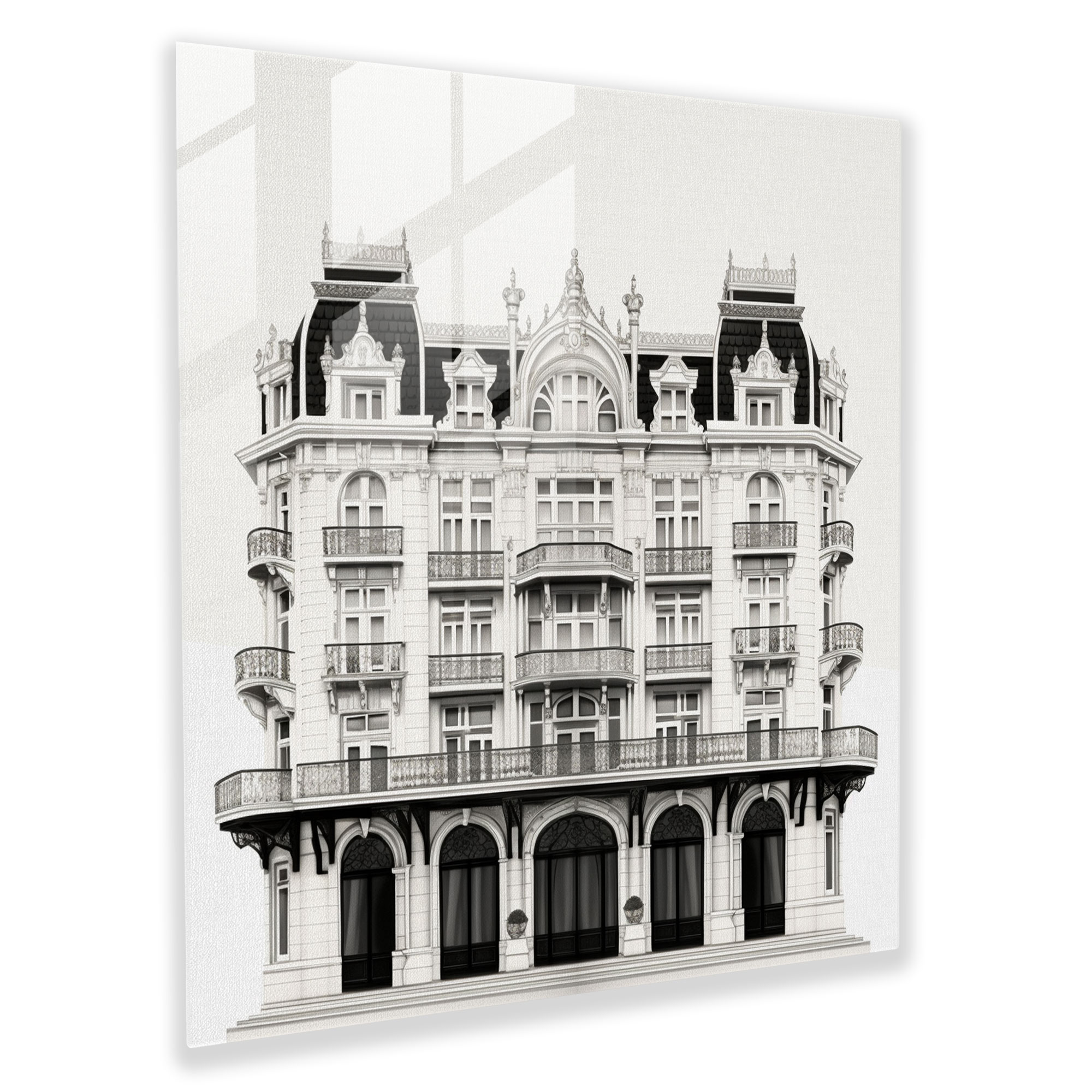 Monochrome Elegance - Minimalist Glass Print - Hotel, Minimalist, Glass Print, Modern Art