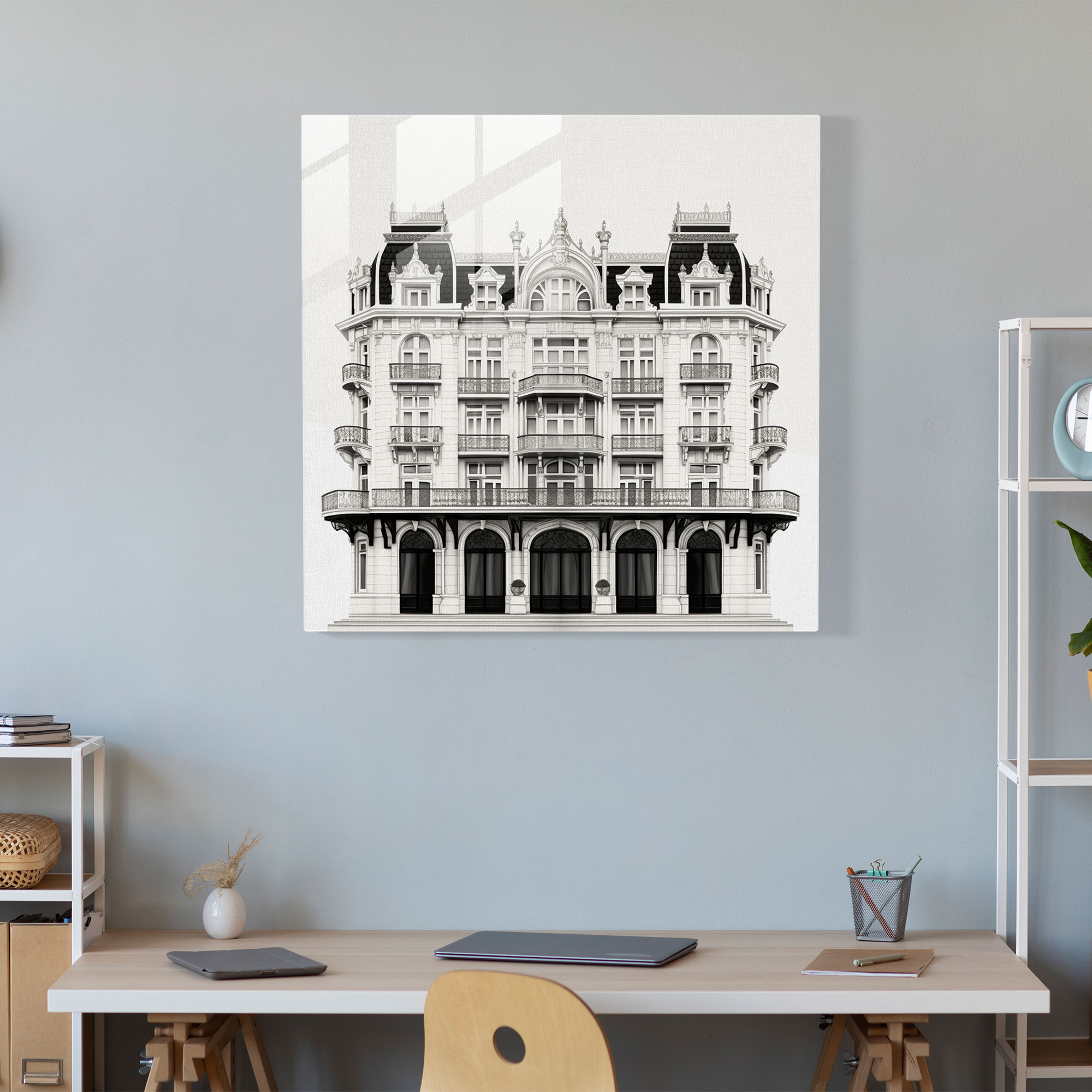 Monochrome Elegance - Minimalist Glass Print - Hotel, Minimalist, Glass Print, Modern Art