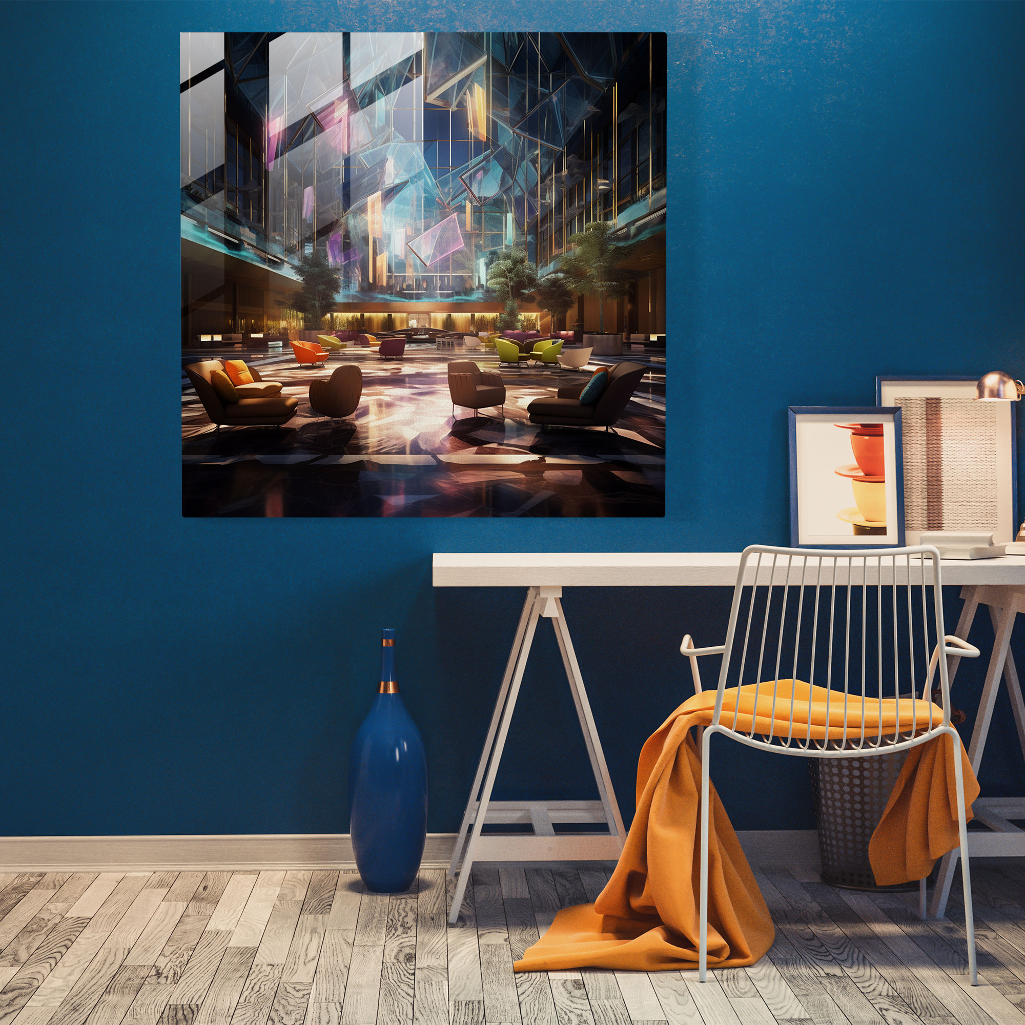 Tech Chic - Futuristic Glass Print - Hotel, Glass Wall Art, Holographic, Modern Art