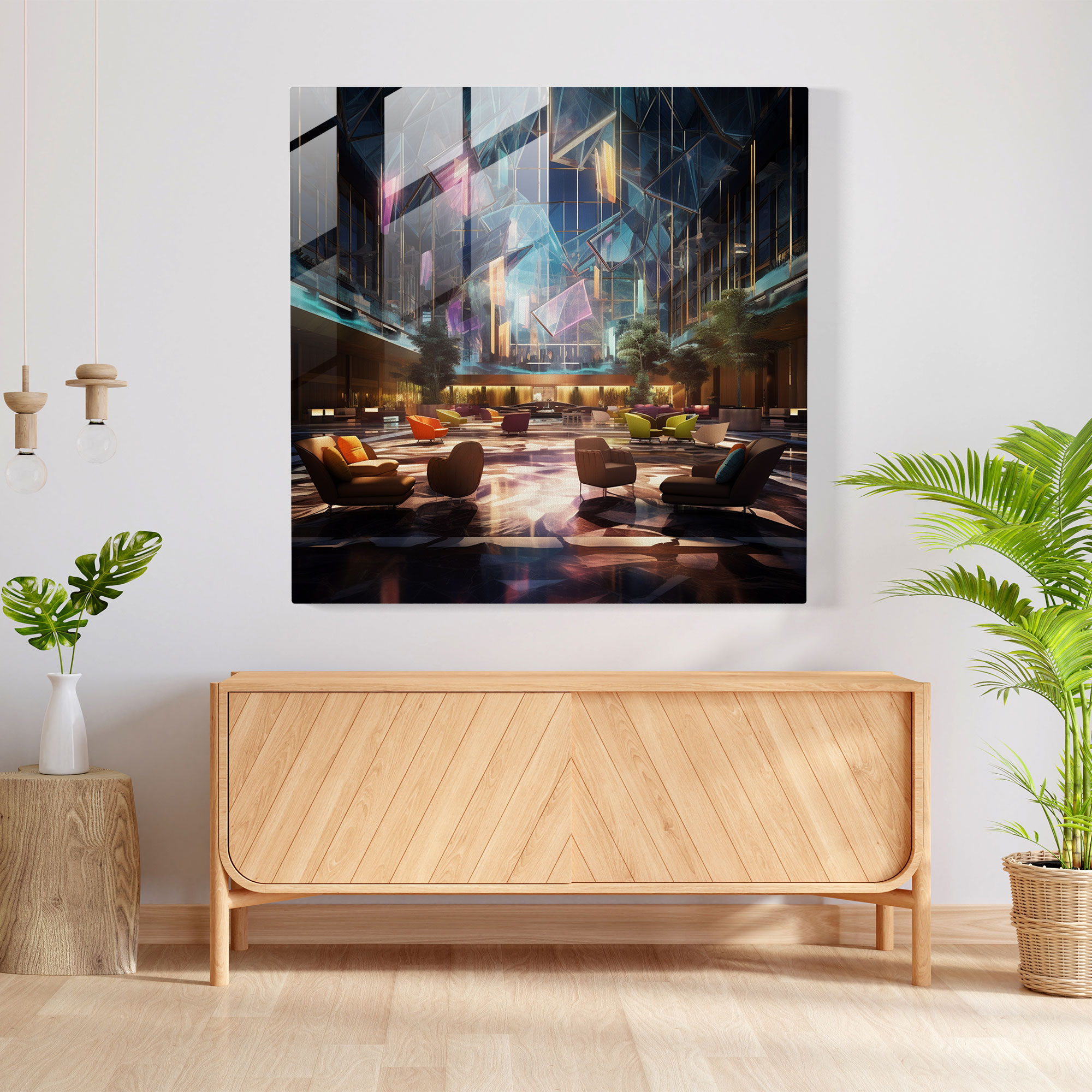 Tech Chic - Futuristic Glass Print - Hotel, Glass Wall Art, Holographic, Modern Art