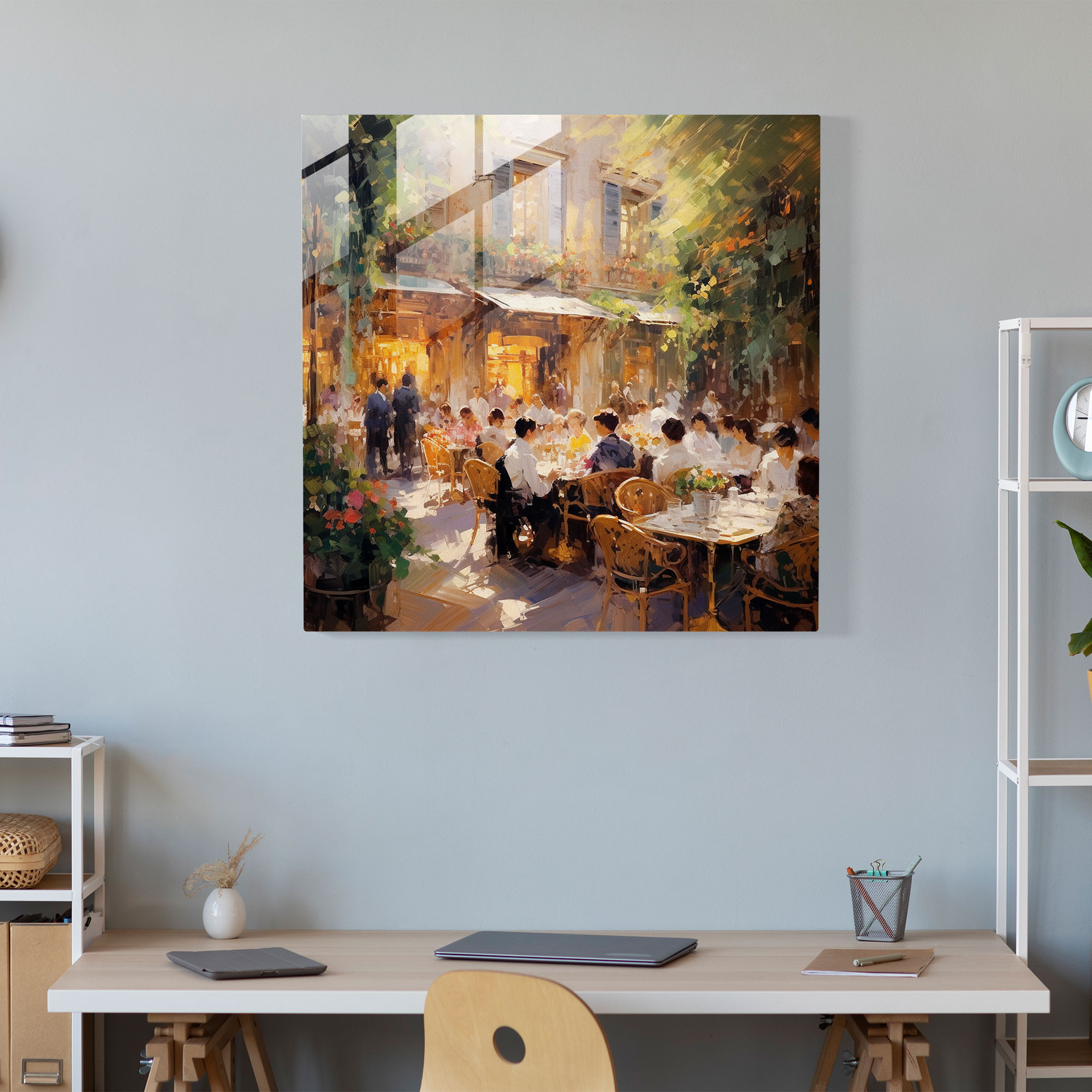 Cafe Oasis - İzlenimci Cam Tablo - Otel Cam Duvar Sanatı İnsanlar İçecekler
