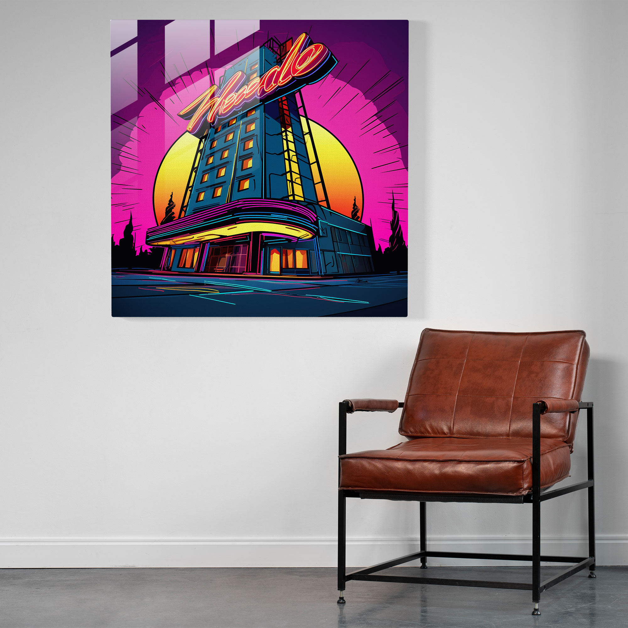 Retro Kaçış - Pop Art Cam Tablo - Otel Cam Sanat Retro Kaçış Ev Dekorasyonu