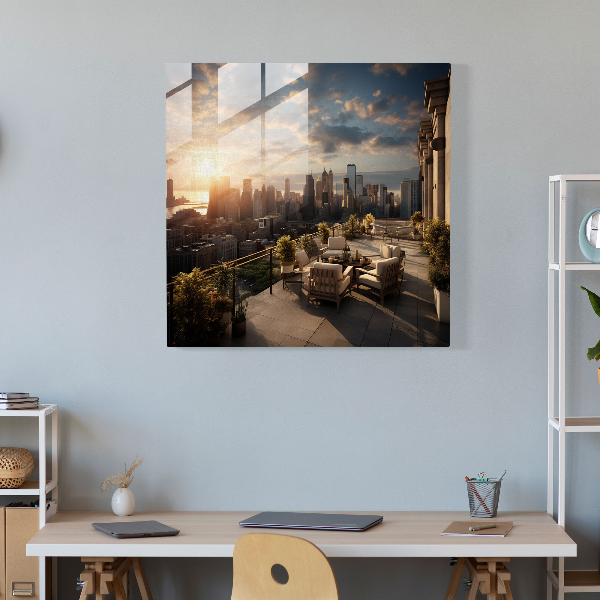 Skyline Tranquility - Realistic Glass Print - Hotel, Glass Print, Wall Decoration, Rooftop Terrace