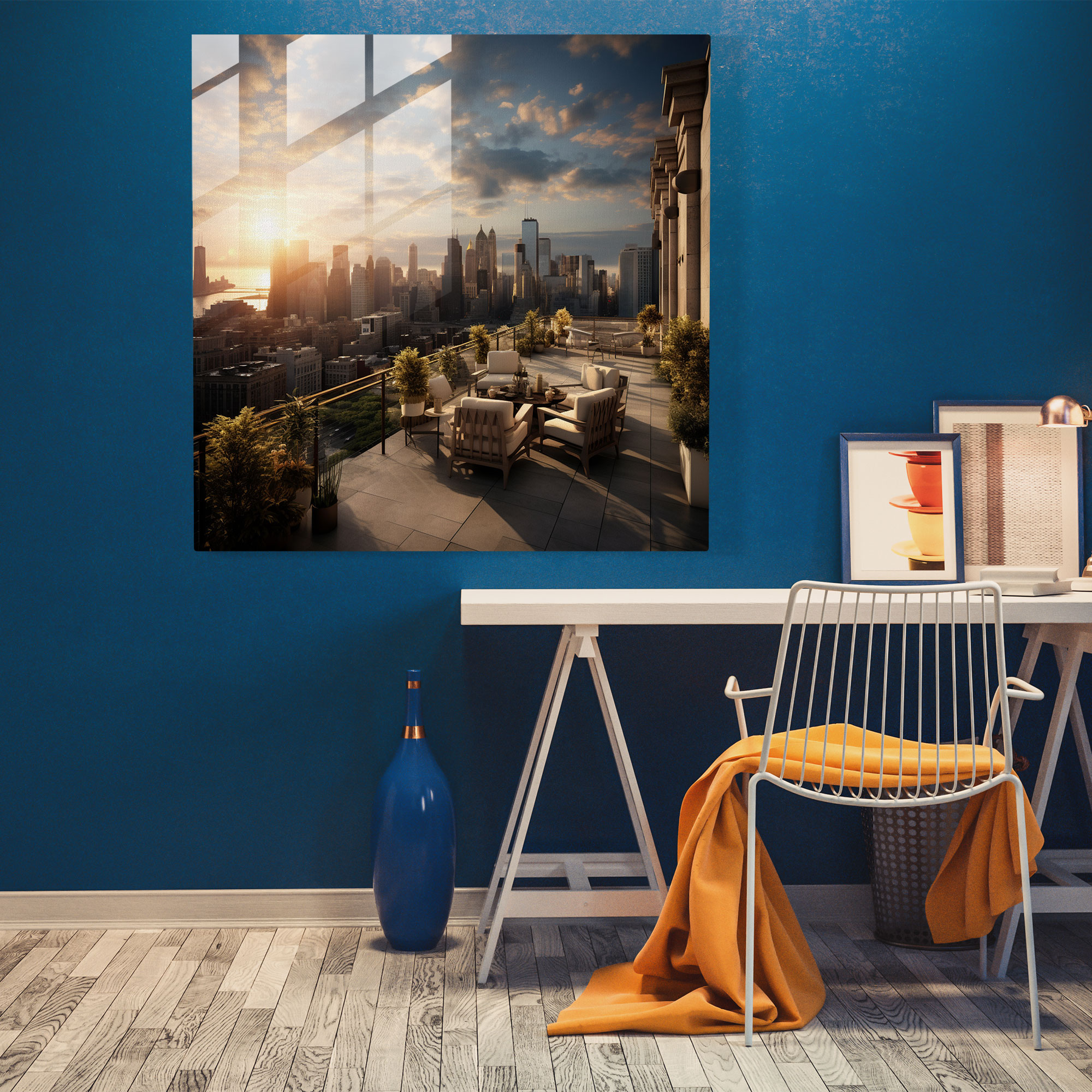 Skyline Tranquility - Realistic Glass Print - Hotel, Glass Print, Wall Decoration, Rooftop Terrace