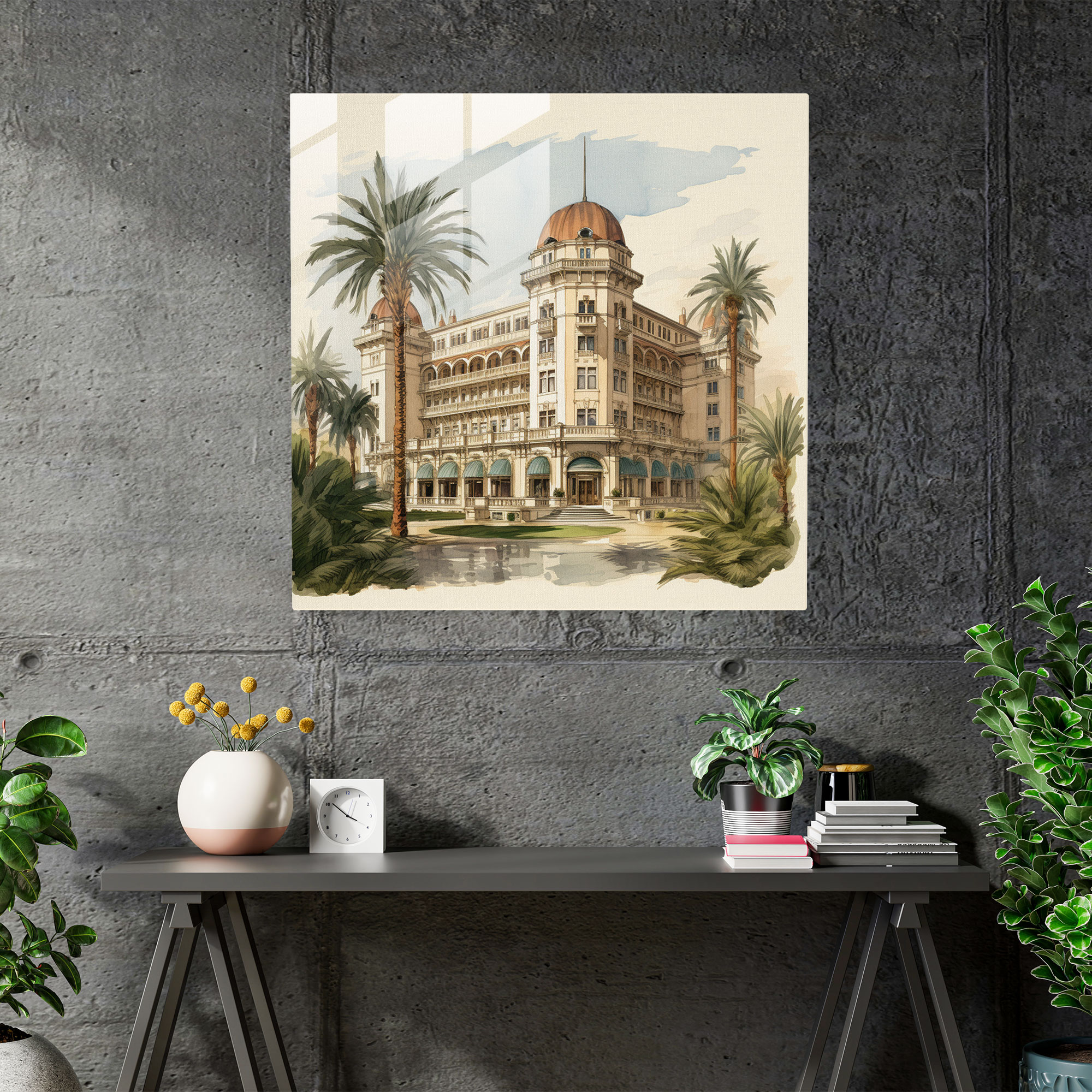 Palm Paradise Hotel Glass Print - Hotel, Glass Wall Art, Glass Art, Glass Print
