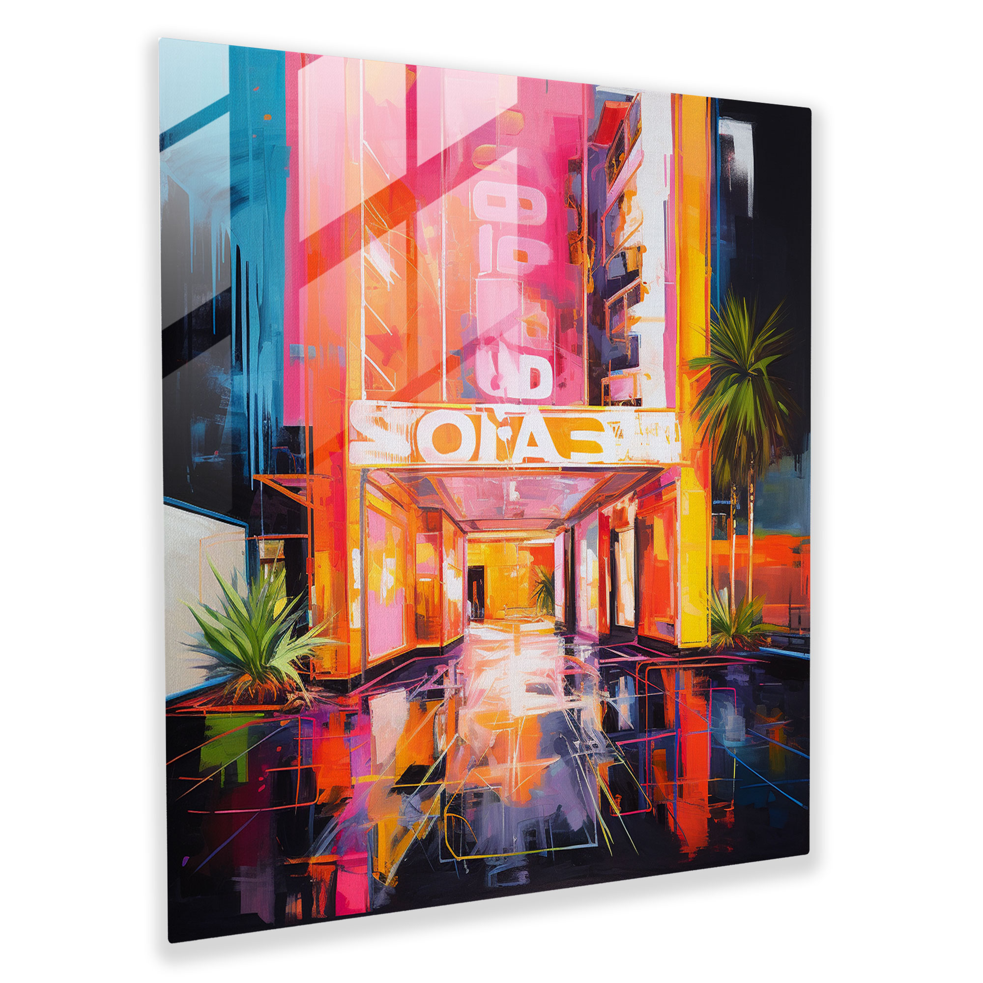 Neon Dreams Hotel Glass Print - Hotel, Neon Dreams Hotel, Wall Decoration, Glass Print