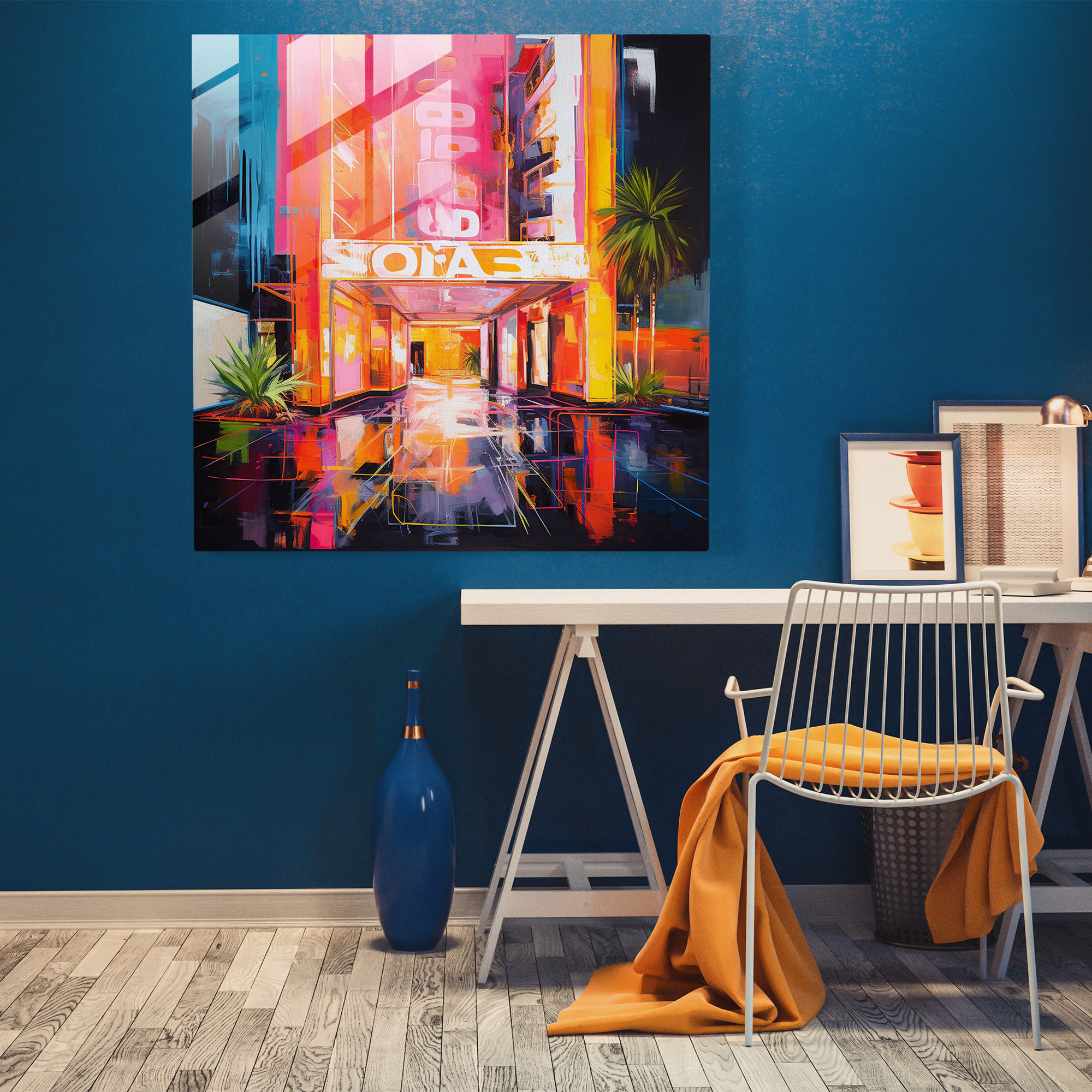 Neon Dreams Hotel Glass Print - Hotel, Neon Dreams Hotel, Wall Decoration, Glass Print
