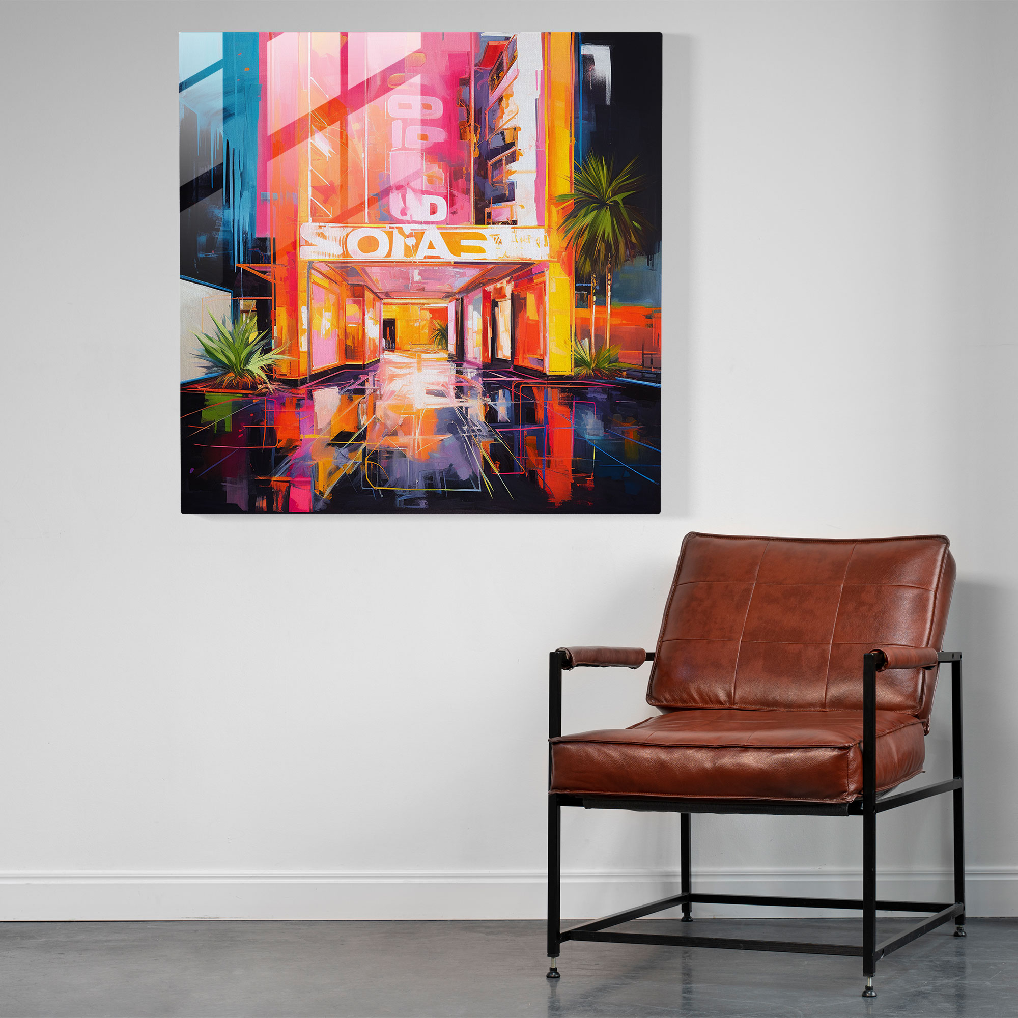 Neon Dreams Hotel Glass Print - Hotel, Neon Dreams Hotel, Wall Decoration, Glass Print