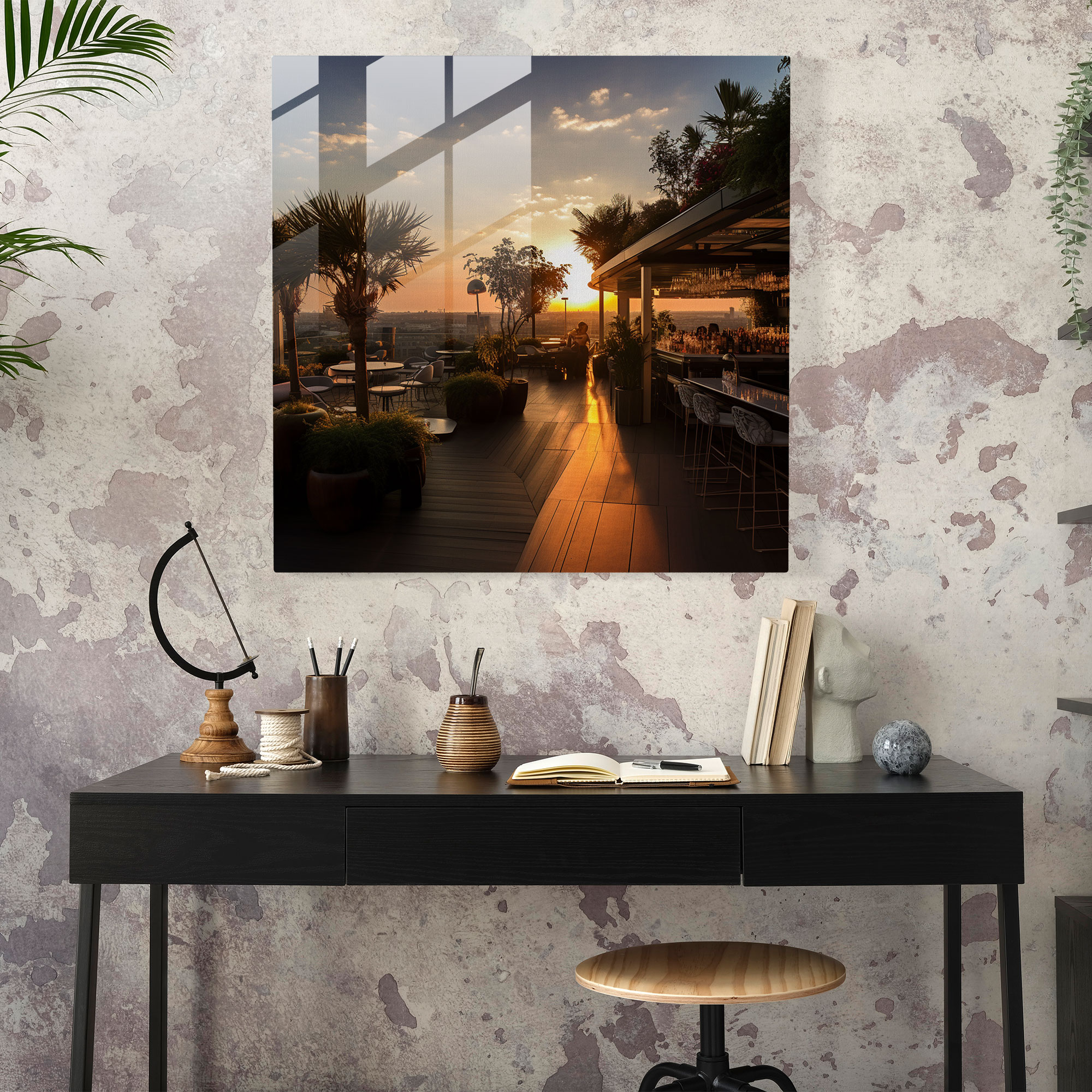 Sunset Skyline Glass Print - Hotel, Glass Print, Home Decoration, Sunset Skyline