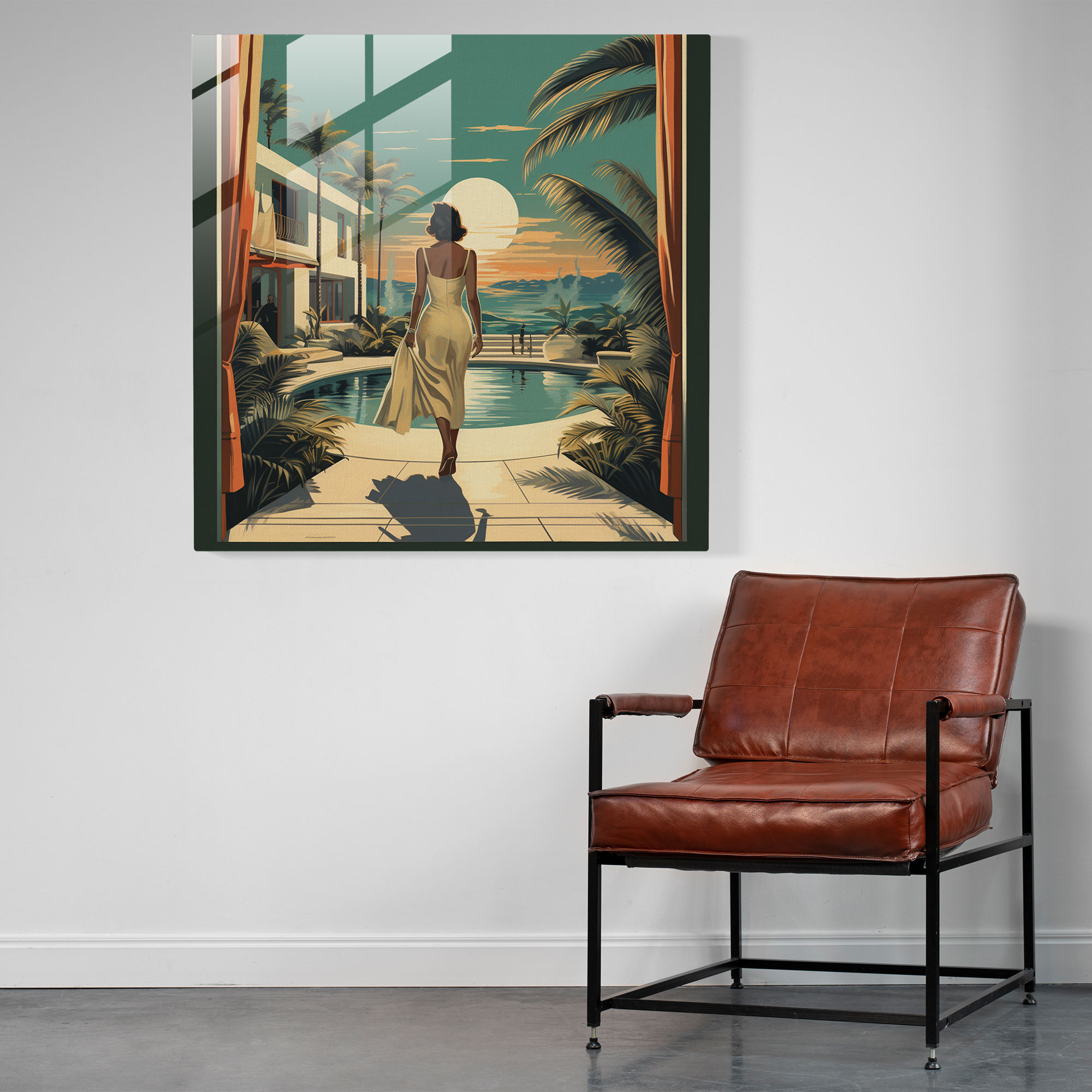 Retro Escape Hotel Glass Print - Hotel, Retro Escape Hotel, Home Decoration, Glass Wall Art