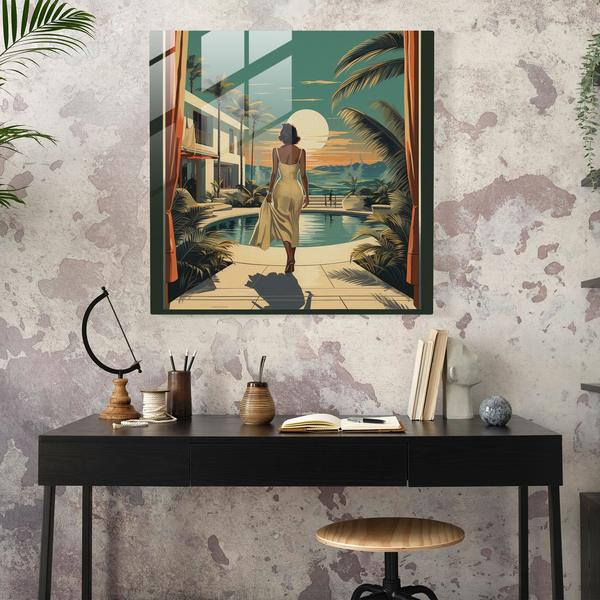 Retro Escape Hotel Glass Print - Hotel, Retro Escape Hotel, Home Decoration, Glass Wall Art