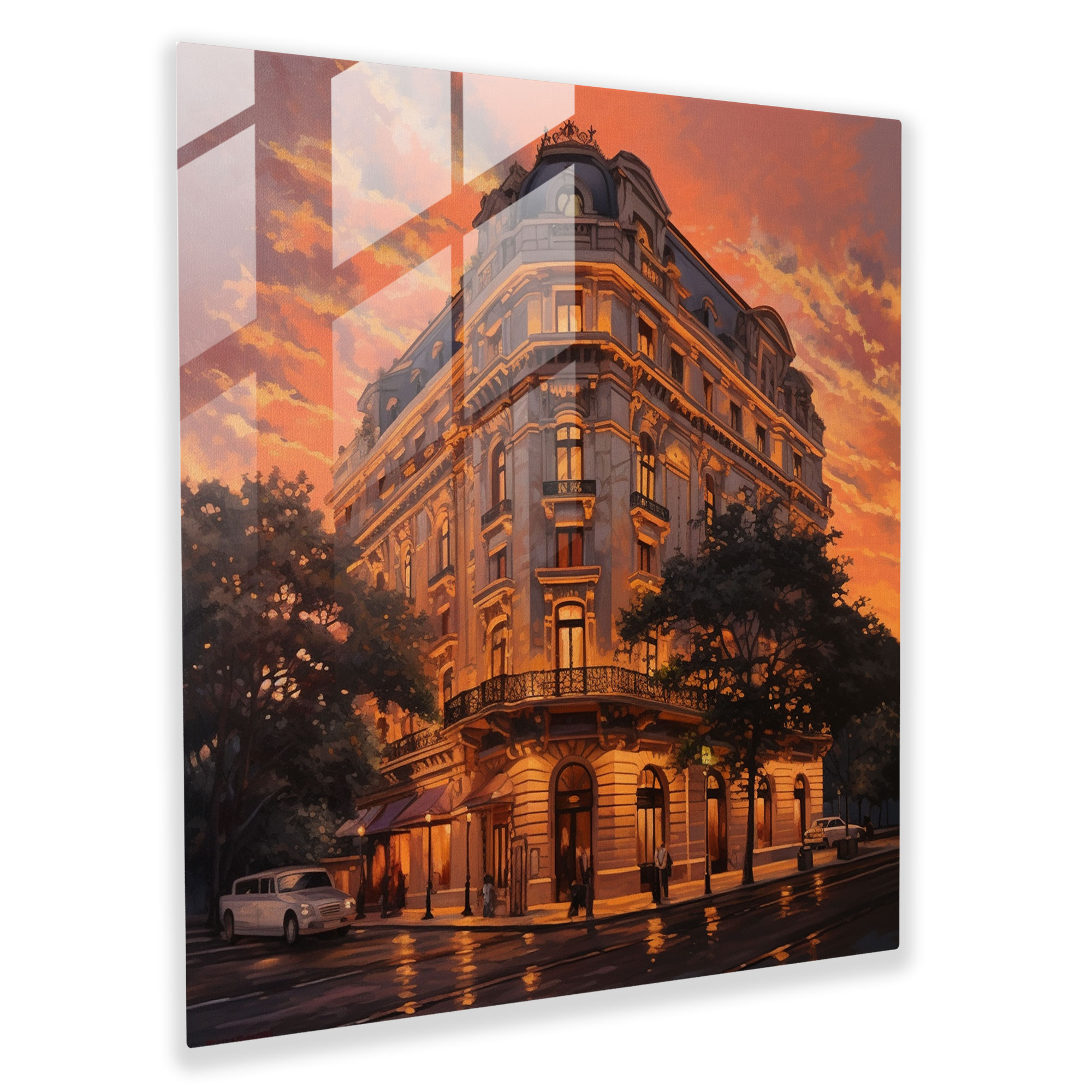 Hotel Glass Print - Sunset Facade - Hotel, Modern Art, Glass Wall Art, Home Decoration