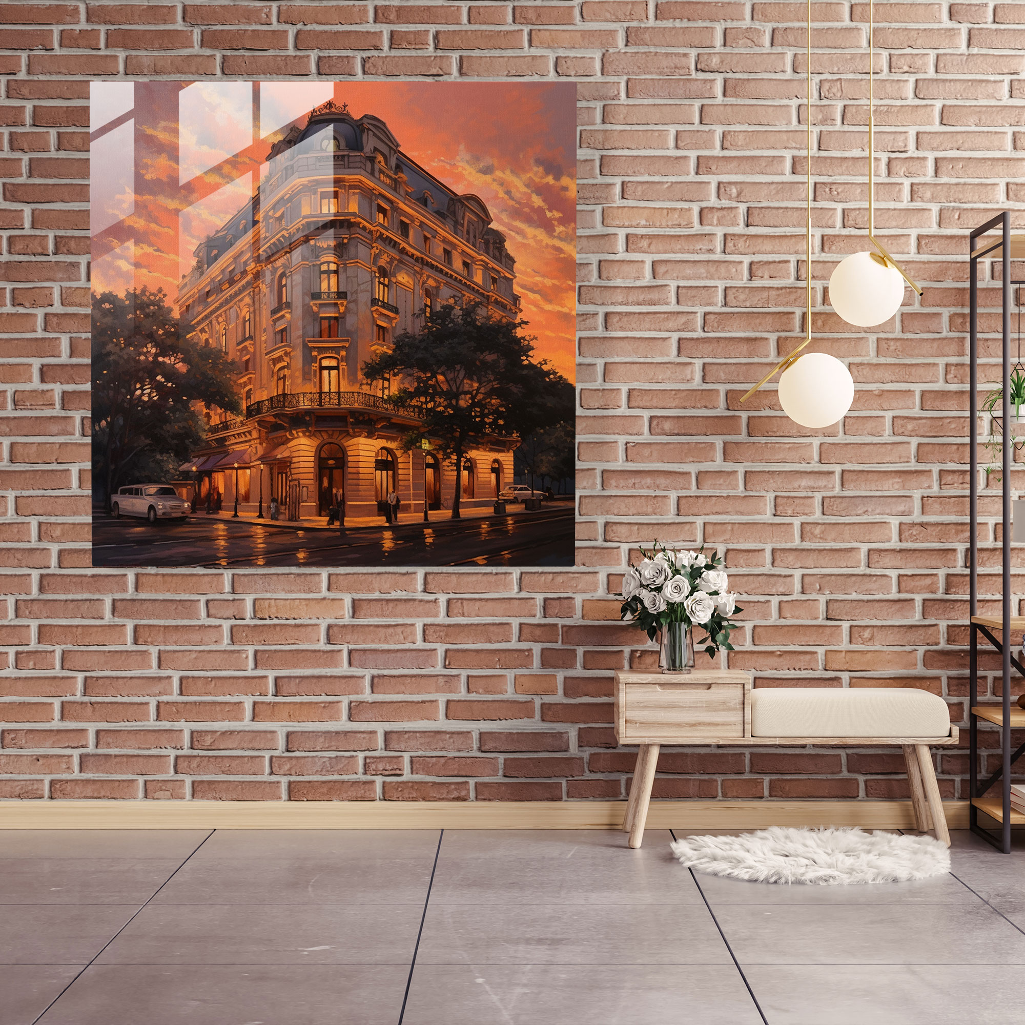 Hotel Glass Print - Sunset Facade - Hotel, Modern Art, Glass Wall Art, Home Decoration